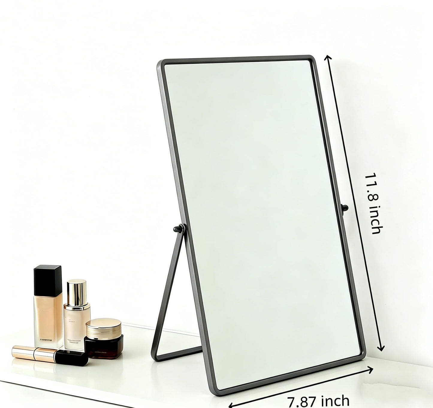 Feyarl Desktop Makeup Vanity Mirror 11.8 x 7.87 Inch Tabletop Mirror 90° Rotation Decorative Standing Cosmetic Mirror for Home Deco Bedroom Bathroom Desk Dresser (Gunmetal Black)