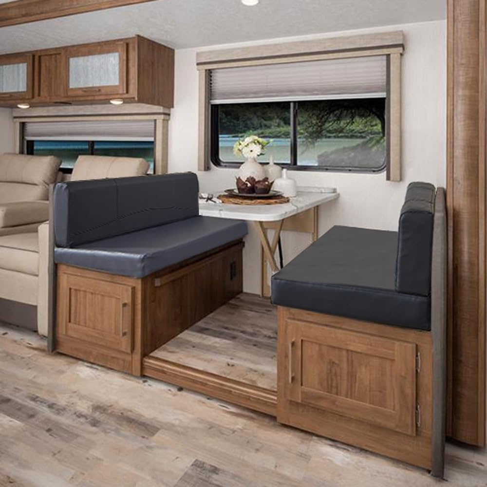 42 Inch RV Dinette Cushions Replacement Includes 2 Booth Seats and 2 Backrests with Momery Foam Bench Seat Cushion for RV, Camper, Travel Trailer Bed, Black