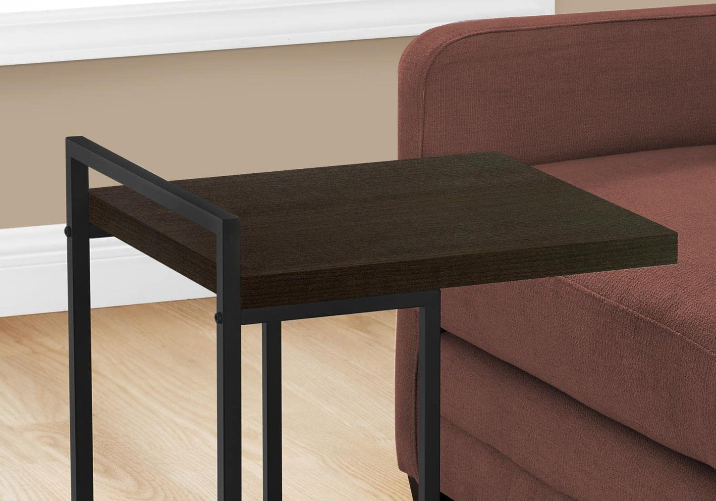Monarch Specialties I 3635 Accent Table, C-Shaped, End, Side, Snack, Living Room, Bedroom, Metal, Laminate, Brown, Black, Contemporary, Modern
