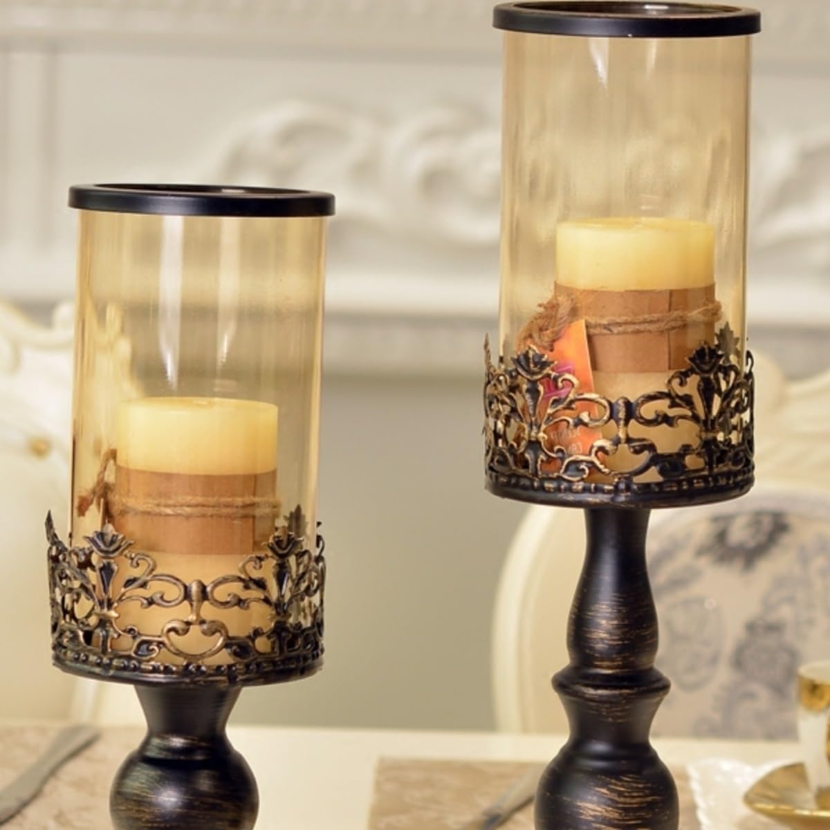 cfycfy987 Candelabra Retro Old Candlestick Home Living Room Porch Glass Ornaments Wedding Decoration Candle Holder Candle Sticks Holder(Small)
