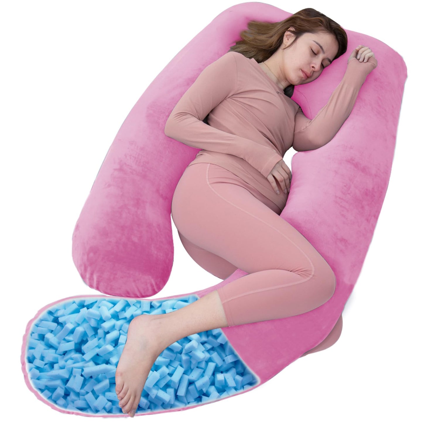 AS AWESLING Shredded Memory Foam Body Pillow, Pregnancy Pillows for Sleeping, Maternity Pillow for Pregnant Women, Memory Foam Filling U Shaped Body Pillow with Velvet Cover (Purple, 60 inch)