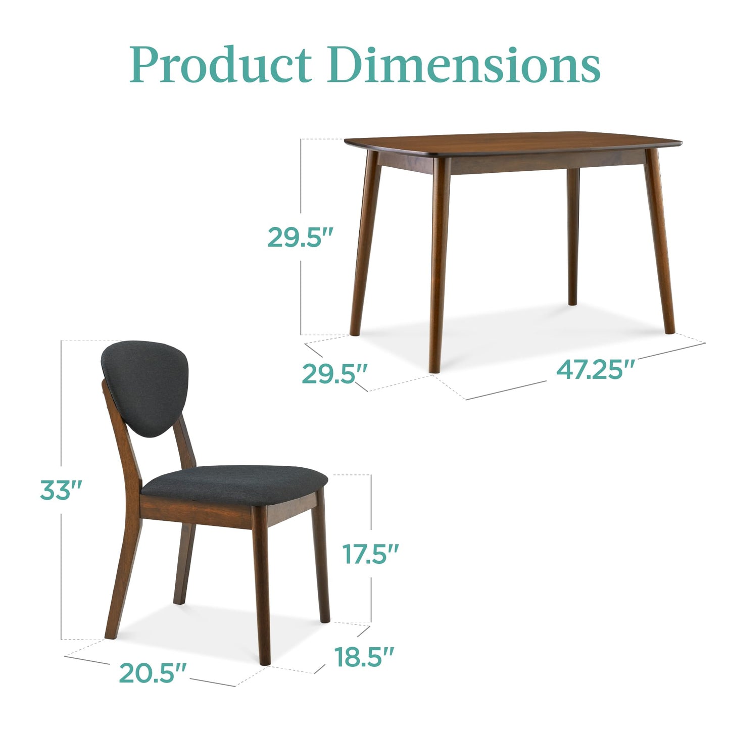 Best Choice Products 5-Piece Dining Set, Compact Mid-Century Modern Table & Chair Set for Home, Apartment w/ 4 Chairs, Padded Seats & Backrests, Wooden Frame - Walnut/Charcoal