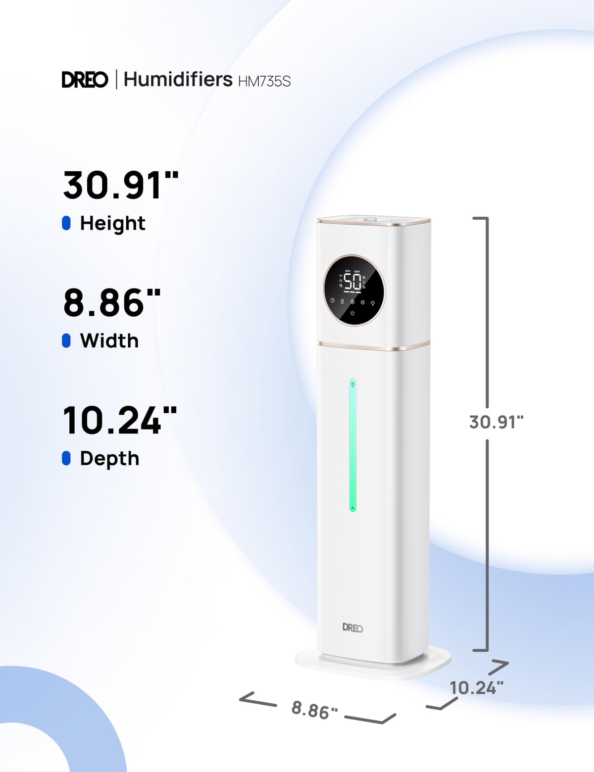 DREO HM735S 11L Smart Humidifier Large Room 700 ft², 100H Cool Mist Air Humidifiers for Bedroom, Top-Fill, Clean Tank Technology, 26dB, Auto Mode, Aroma Box, RGB, Remote & APP Control, Baby, White
