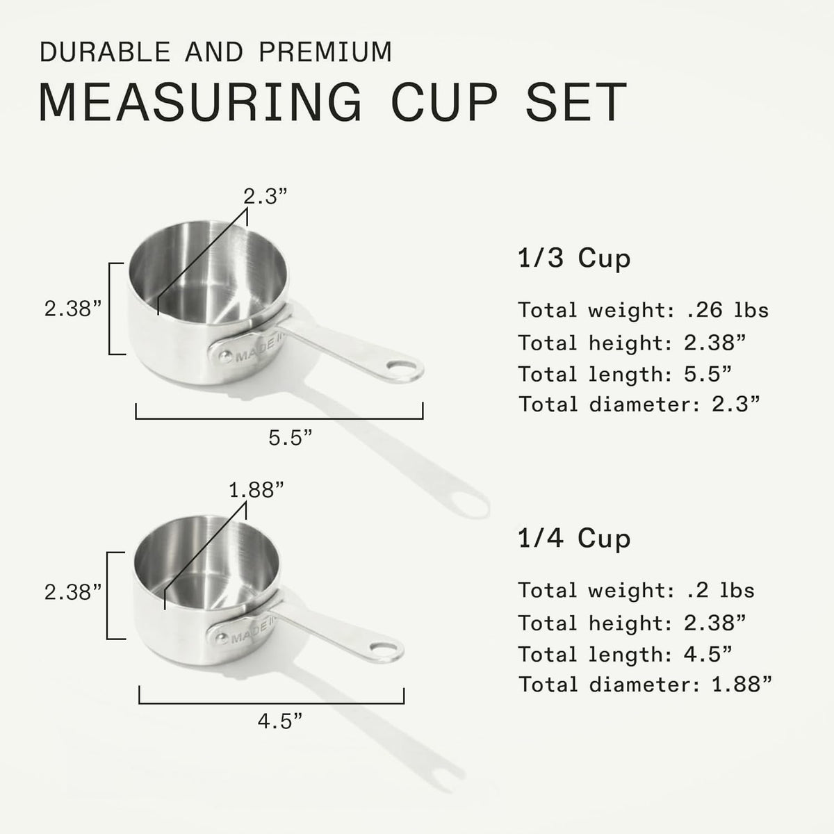 Made In Cookware - Measuring Cup Set - Stainless Steel - Stackable - Dishwasher Safe