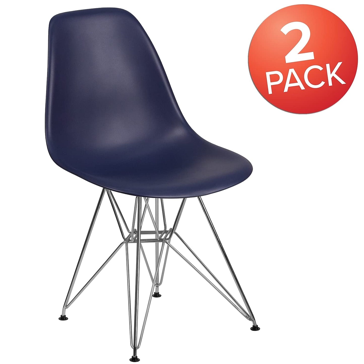 Flash Furniture 2 Pack Elon Series Navy Plastic Chair with Chrome Base