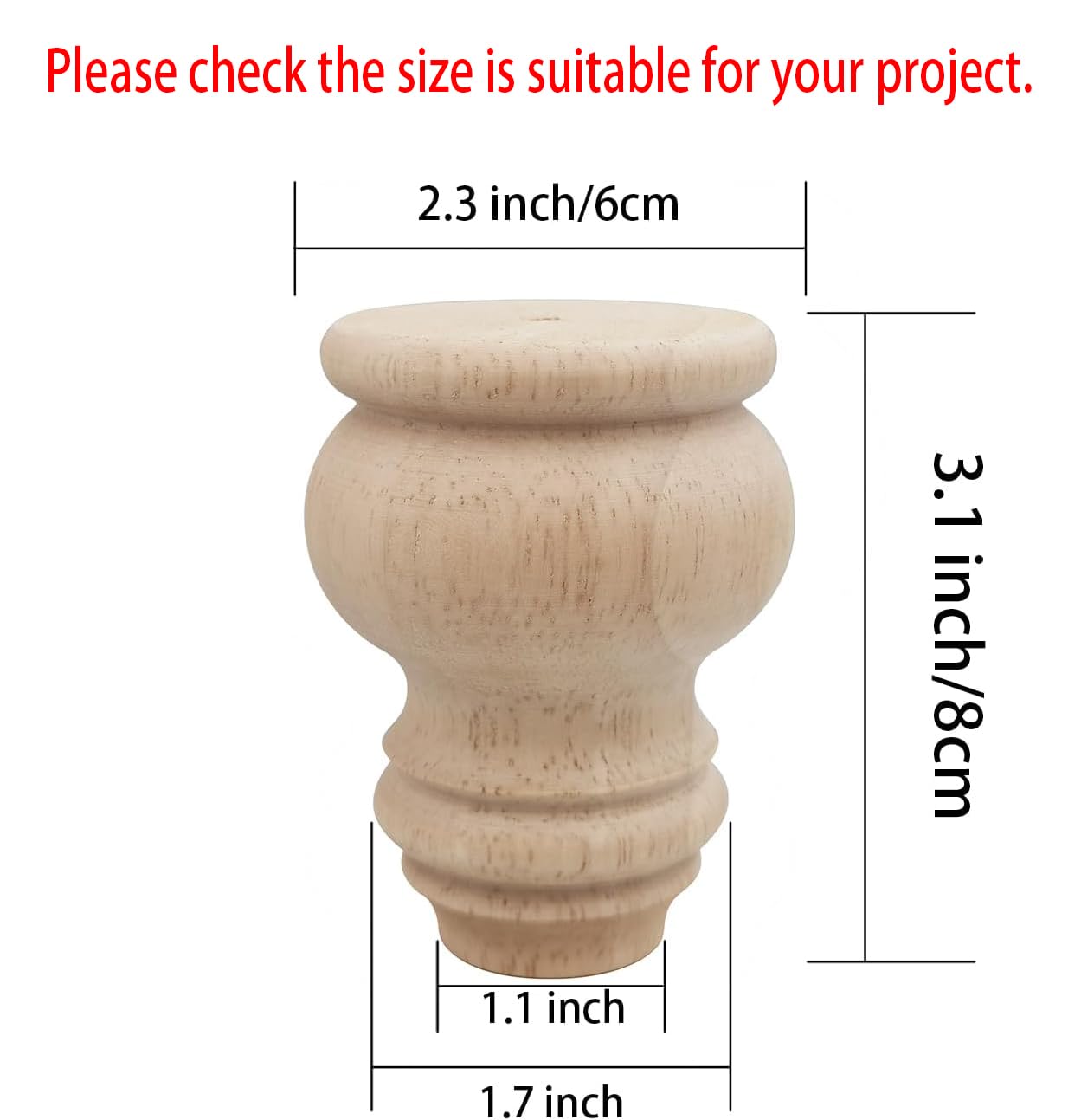 Btibpse 3" Tall Solid Wood Furniture Legs Unfinished Bun Feet for Cabinet Sofa Ottoman TV Stand Loveseat Dresser Set of 4