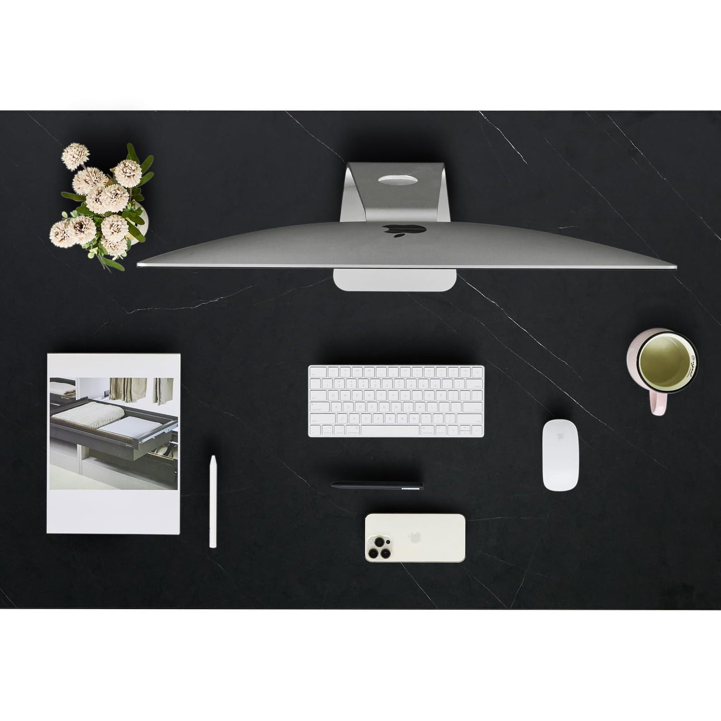 Kaboon Universal Tabletop 36 x20, Solid One-Piece Melamine Table Top, Double L-Desk Floating Desk DIY, Home and Office,Cloud Atlas/Black Marble