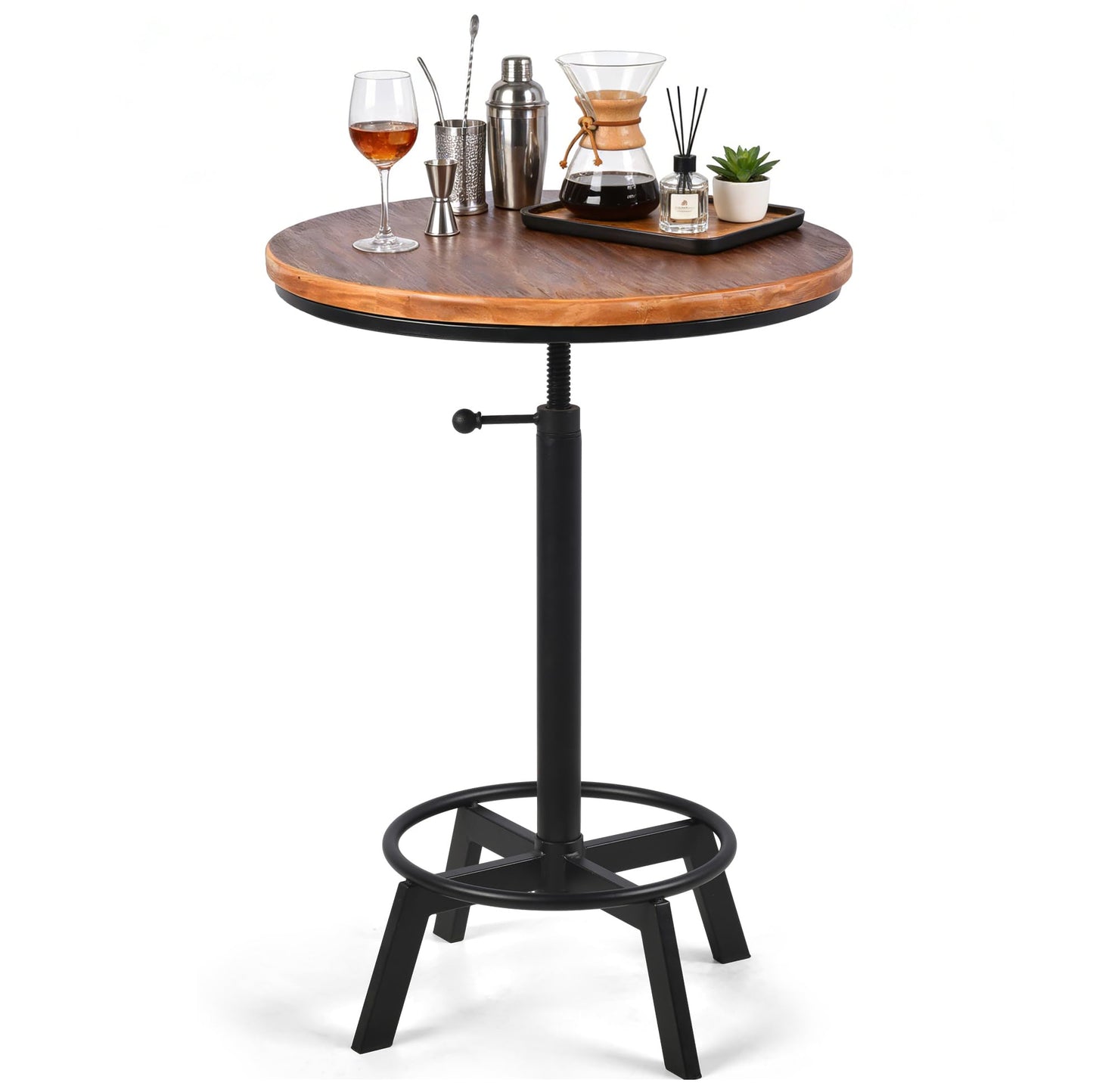 LOKKHAN Adjustable Swivel Bar Table 30"-35.4" Round Wood Tabletop 23.6" Dia, Rustic Industrial Kitchen Dining Living Party Office Coffee Bistro Breakfast Pub Table,Space-Saving