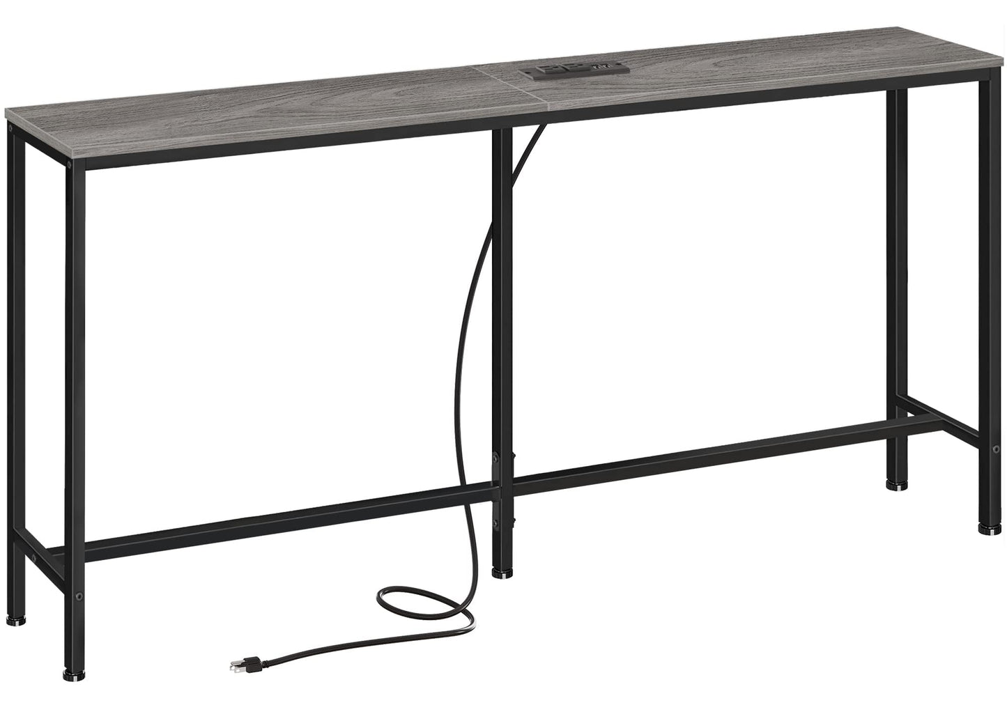 SUPERJARE Console Table with Outlet, 63 Inch Sofa Table with Charging Station, Narrow Hallway Entryway Table, Behind Couch Table Skinny for Entryway, Living Room, Plants, Charcoal Gray