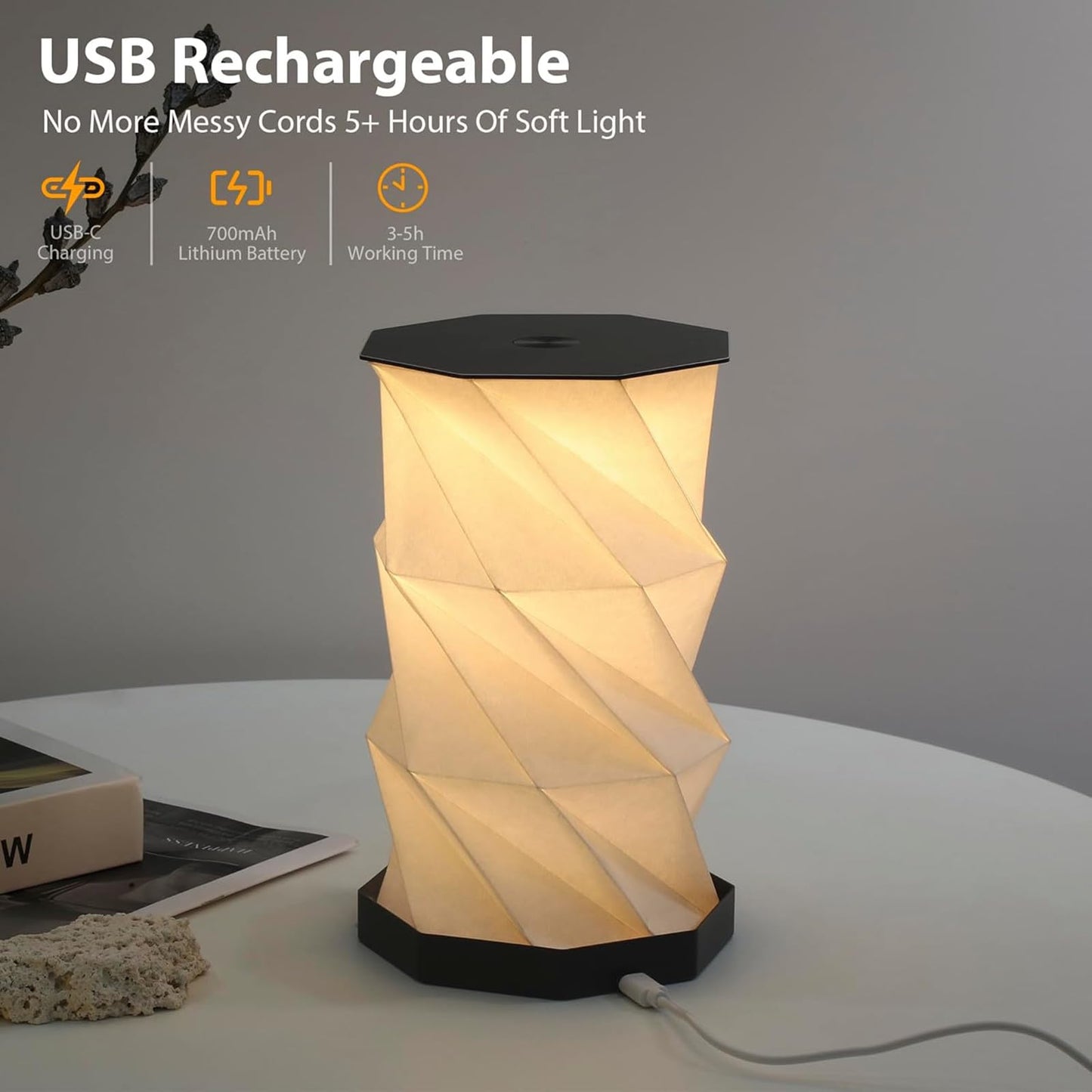 RYBG Portable Foldable LED Desk Lamp,24V 300Ah Dimmable Touch Control Light Art Lamp,Portable Rechargeable Mini Desk Lamp for Travel, Bedroom, Study Room, and Camping Ideal Gift