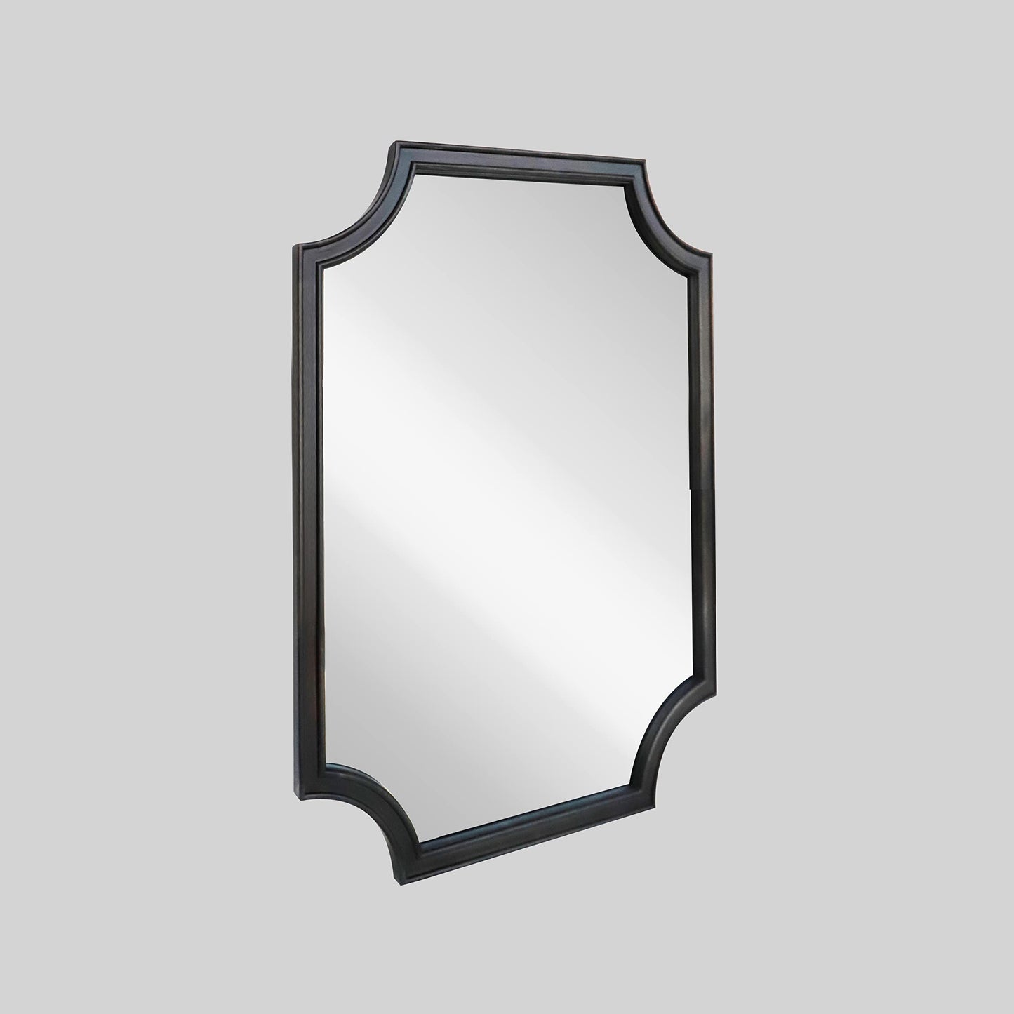 WallBeyond 20" x 30" Full Scalloped Corners Arch Rectangle Wall Mirror with Wood Frame for Entryway, Living Room or Bedroom Home Decor - Light Woodgrain [20" x 30" Black]