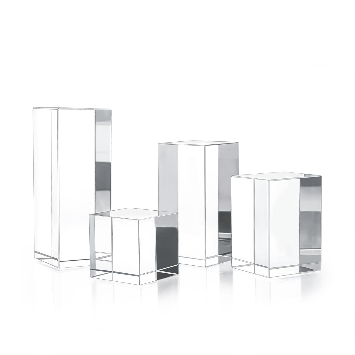 ZEERSHEE Set of 4 Clear Glass Display Blocks, Transparent Solid Square Glass Risers for Jewelry, Collectibles, Cosmetics, Mini Figures, Craft & Retail Display