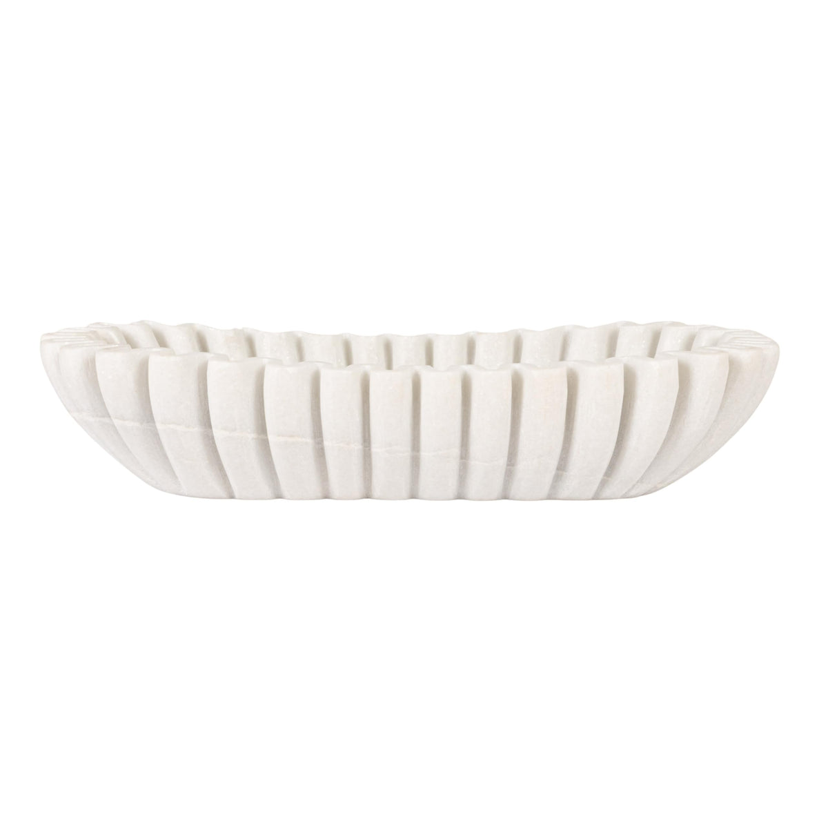 Creative Co-Op Marble Oval Ruffle Bowl, White