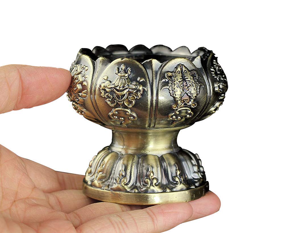 Lotus Flower Votive Tealight Holder, Buddhist Tealight Candle Holder - Tibetan Buddhist Water Offering Cup, Tibetan Oil Lamp Holder Buddhist Supplies for Meditation Buddha Altar, Set of 2 (Bronze)
