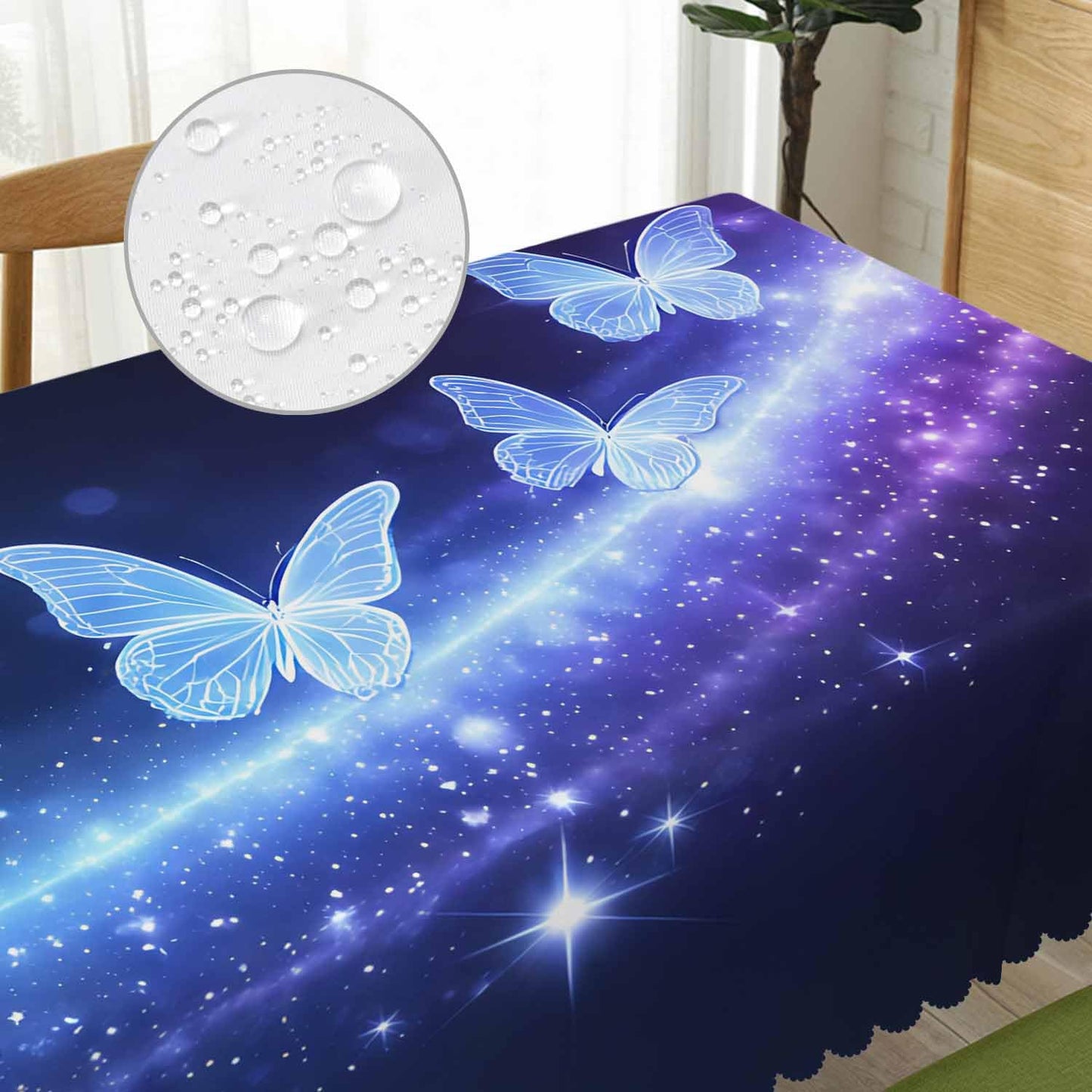 Beabes Butterfly Decorative Table Cover for Kitchen, Fantasy Butterflies Sparkle Oblong Tablecloth Dining Table Cloth Tabletop Tablecloths for BBQ Picnic Coffee 52"X70" 4-6 Seats, Purple
