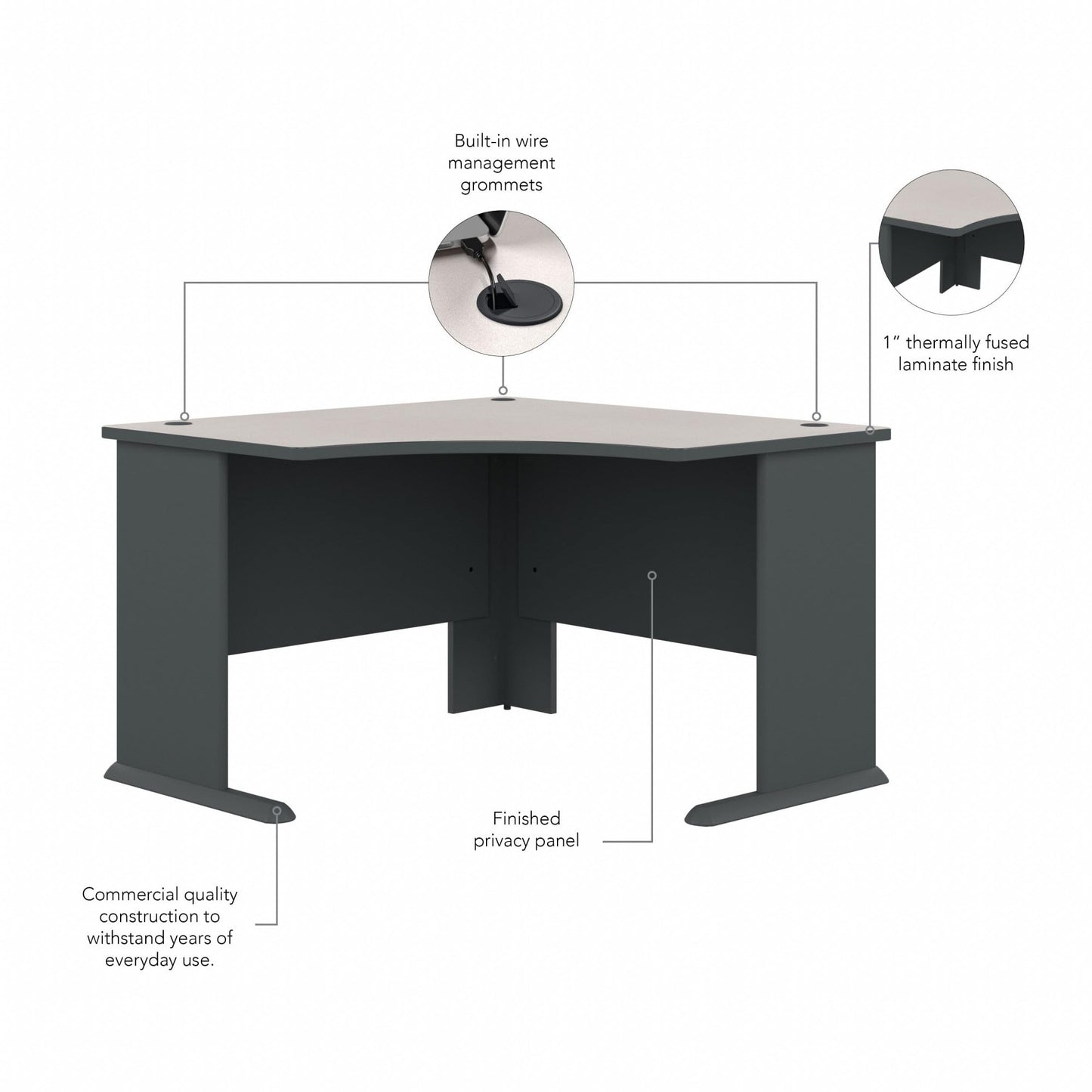 Bush Business Furniture Series A 48W Corner Desk in White Spectrum and Slate, Small Computer Table for Home or Professional Office