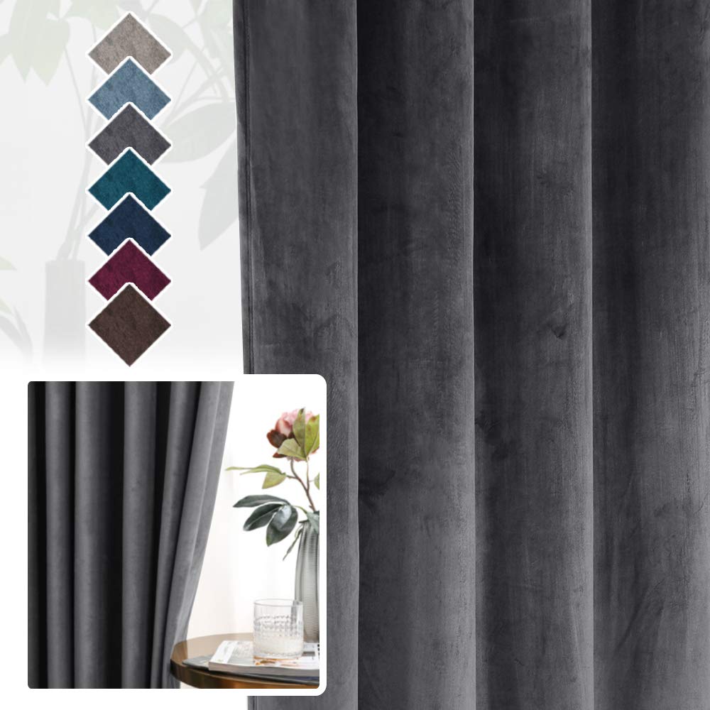 H.VERSAILTEX Velvet Curtains for Living Room Thermal Insulated Luxury Drapes for Bedroom Super Soft Room Darkening Curtains for Theatre Window Treatment Grommet 2 Panels, W52 x L84 Inch, Grey