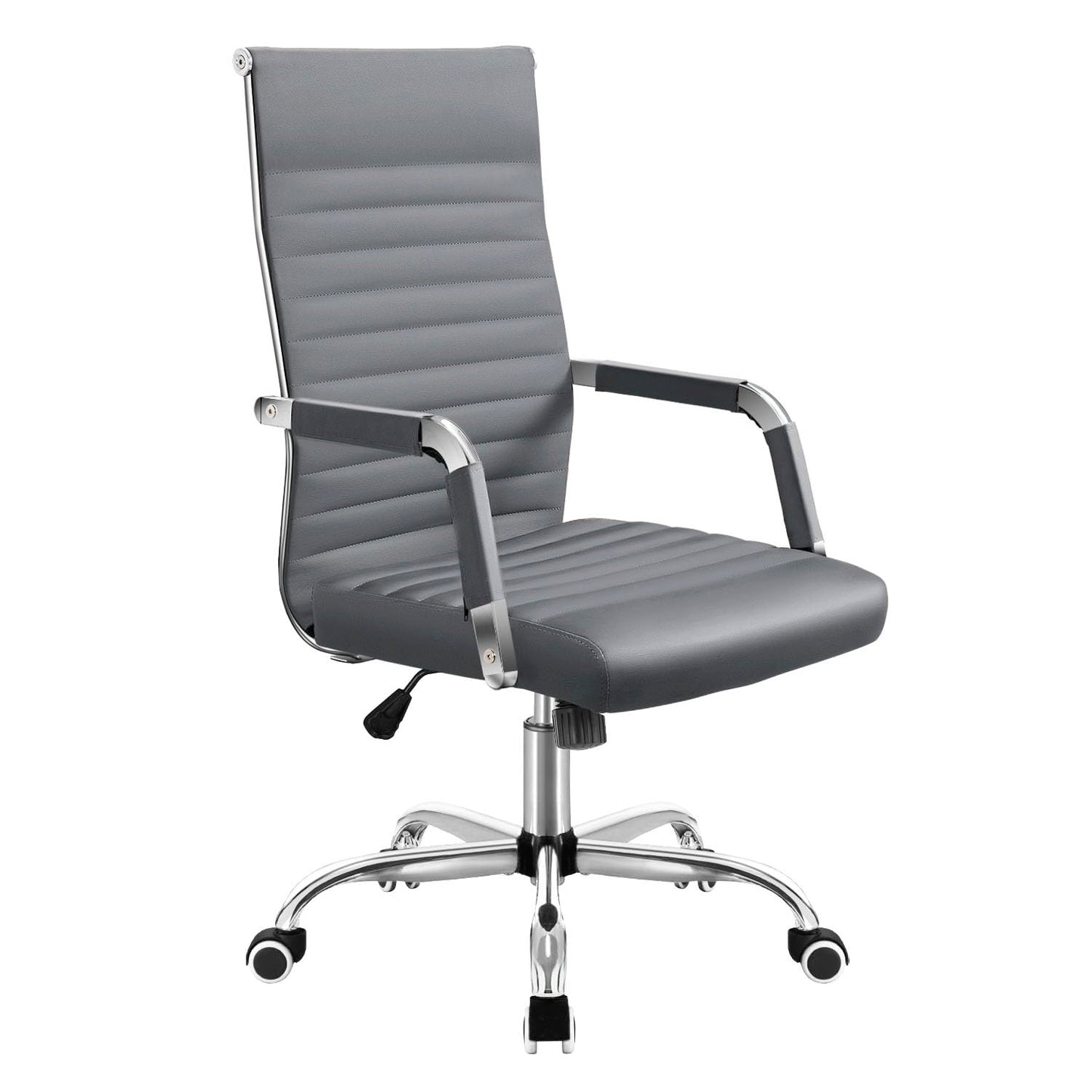 Shahoo Ribbed Office Chair, Mid-Back PU Leather Office Chair Executive Task Chair with 360° Swivel Wheels for Conference Room, Home Offices (Grey)
