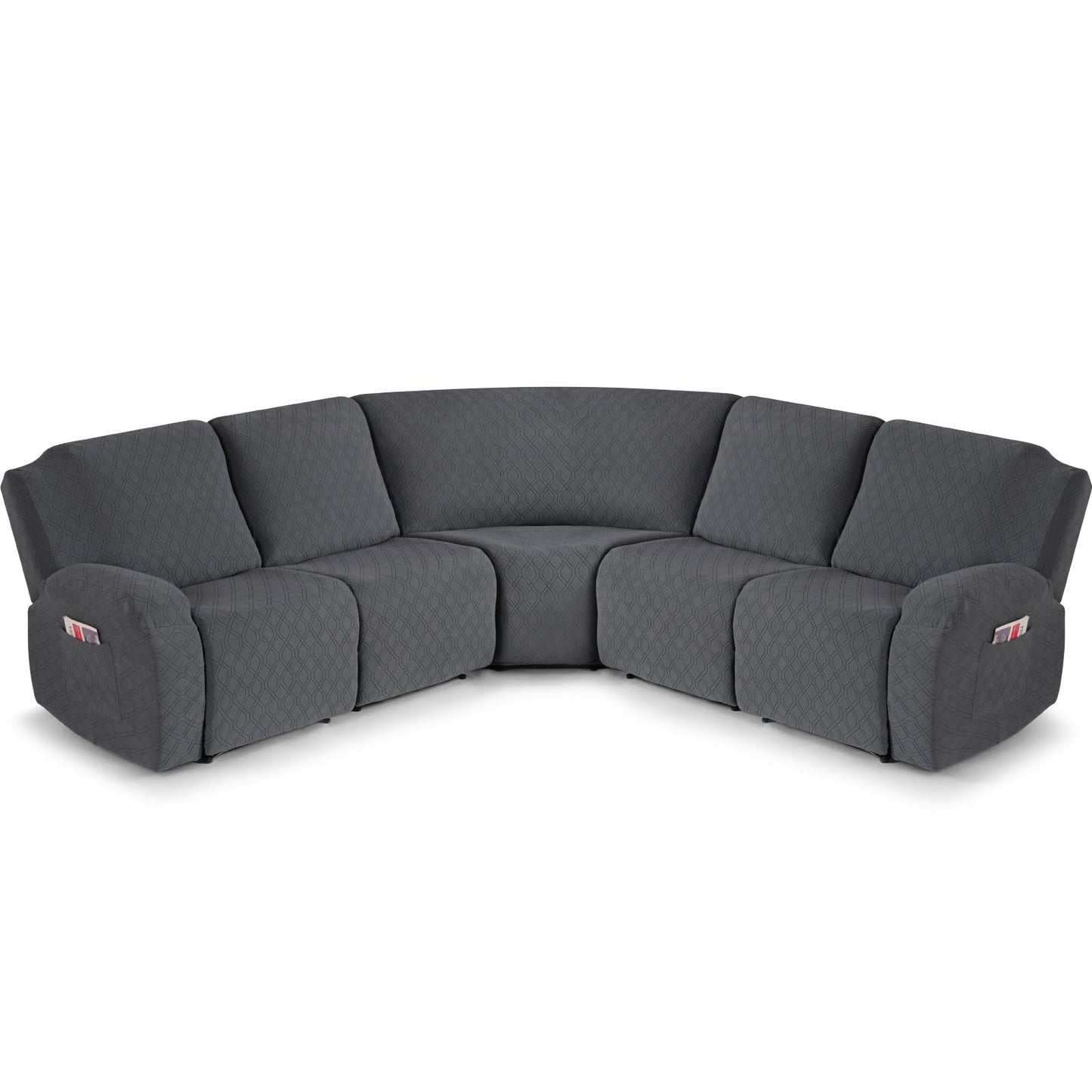 VANSOFY Extra Large Reclining Sectional Couch Covers, Washable 5-Piece Sofa Covers for L Shape Sectional Sofa Corner Seater, Thick, Soft Sofa Slipcovers (5 Seat Recliner Cover,Charcoal Gray)