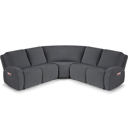 VANSOFY Extra Large Reclining Sectional Couch Covers, Washable 5-Piece Sofa Covers for L Shape Sectional Sofa Corner Seater, Thick, Soft Sofa Slipcovers (5 Seat Recliner Cover,Charcoal Gray)