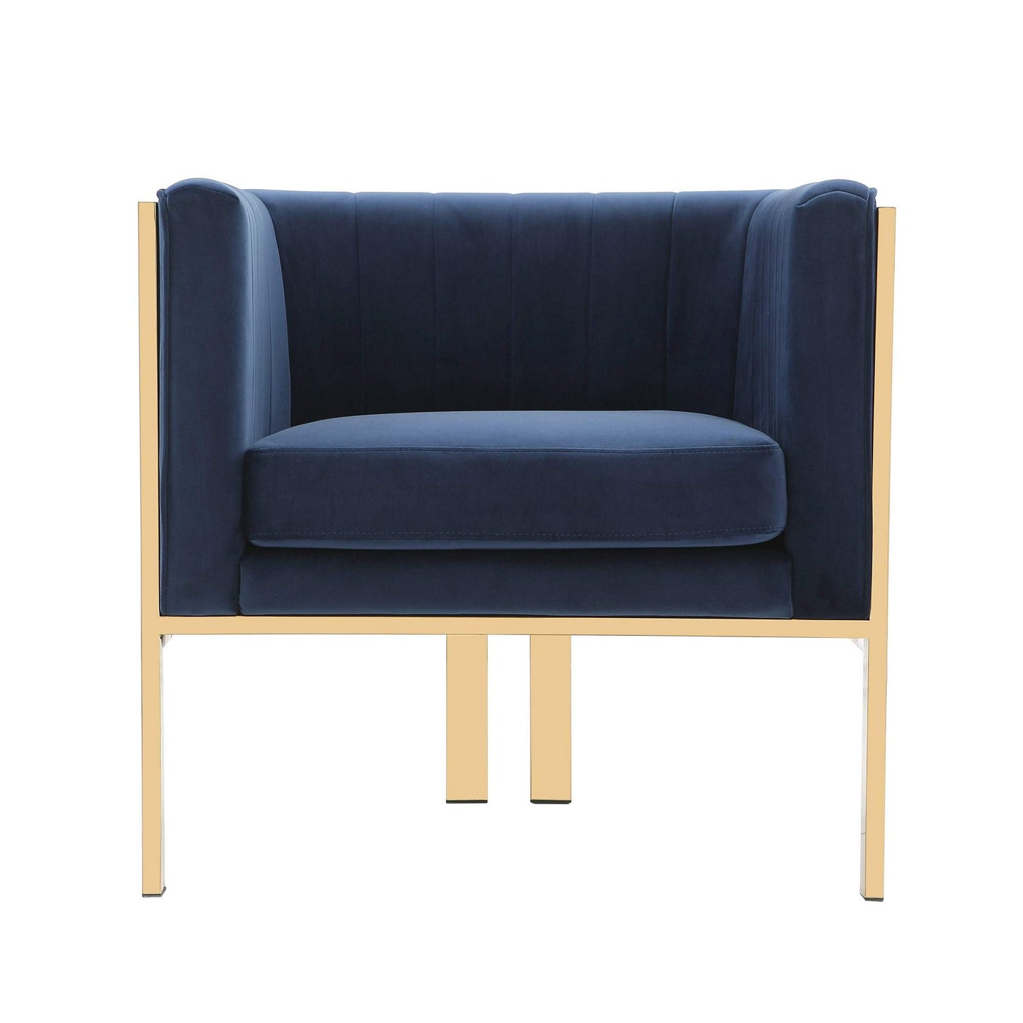 Manhattan Comfort Paramount Velvet Accent Armchair Set of 2, Polished Brass Frame with Geometric Legs, Art Deco Chair, 1920s Glamour, Fully Assembled, Living Room Lounge Seat, Royal Blue