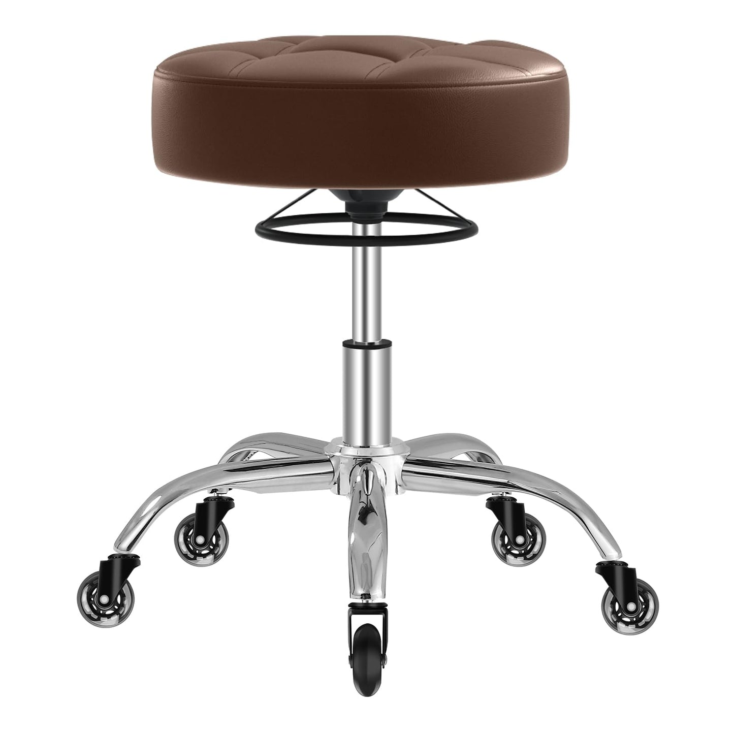 Rolling Stool Heavy Duty 400lb: Super Soft Seat Cushion,360° Swive,Height Adjustability,No Squeaky Noises,No Tip Over,New Upgraded Stool Salon stool Chair, Tattoo Facial Massage Spa Medical (Brown)