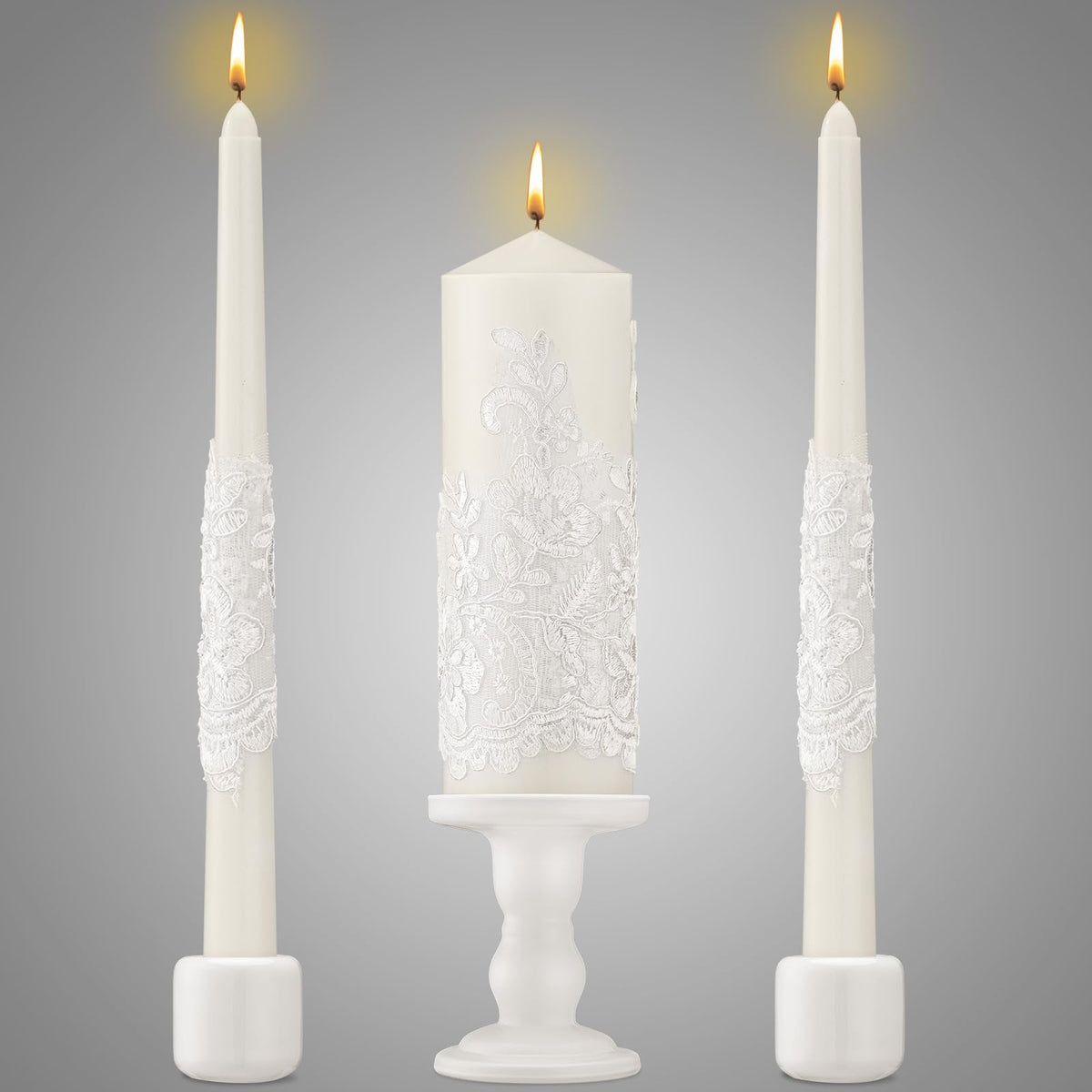 Irenare Unity Candles with Holder for Wedding Ceremony Wedding Decortions Accessories Glass Candle Holder Pillar Candle for Formal Events Church (Ceramics)