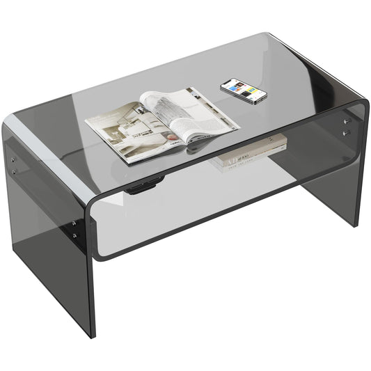 XOHYW Acrylic Coffee Table, Black Rectangle Modern Side Table Furniture, Tea Table with Open Storage, Suitable for Living Room, Office Reception and Bedroom