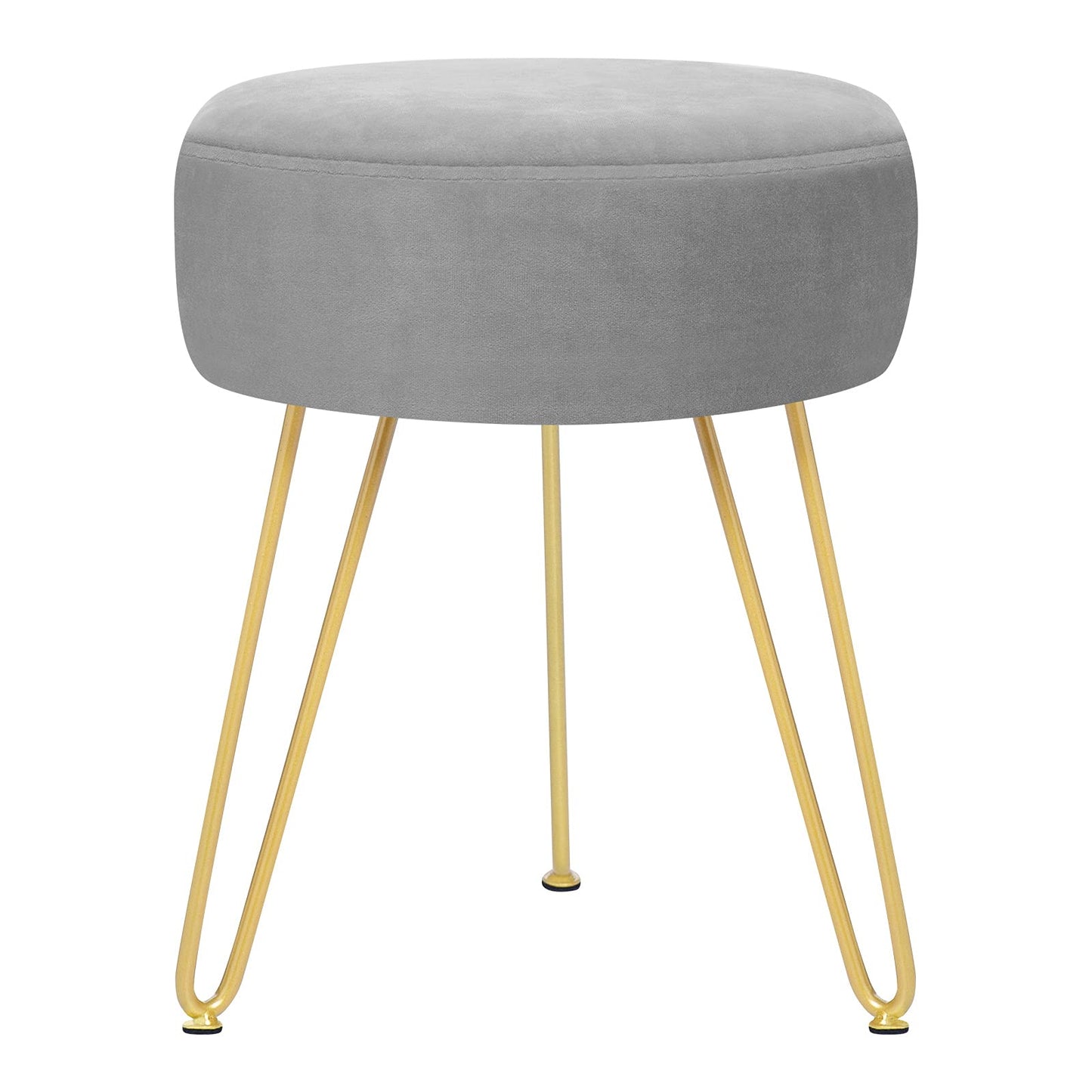 YOONIC Velvet Soft Modern Vanity Stool -Round Footrest Stool Ottoman Side Table Seat Dressing with Golden Metal Leg and Sponge Filling,Upholstered Foot Rest, for Living Room and Bedroom (Gray)