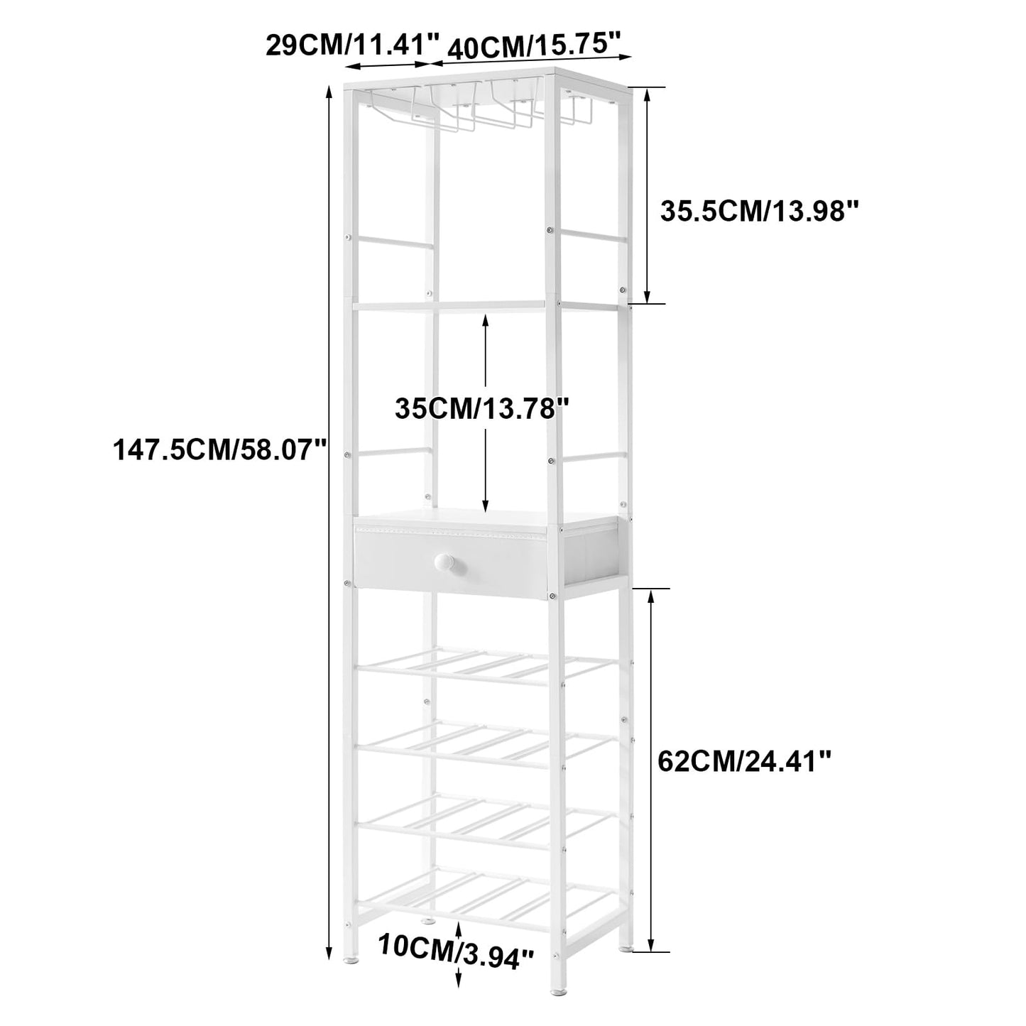 IBUYKE Wine Rack Freestanding Floor, Bar Cabinet for Liquor and Glasses,Coffee Bar Cabinet 4-Tier Wood bar Cabinet,Glass Holder and Storage Drawer for Home Bar Kitchen Living Room,White UTMJ905W
