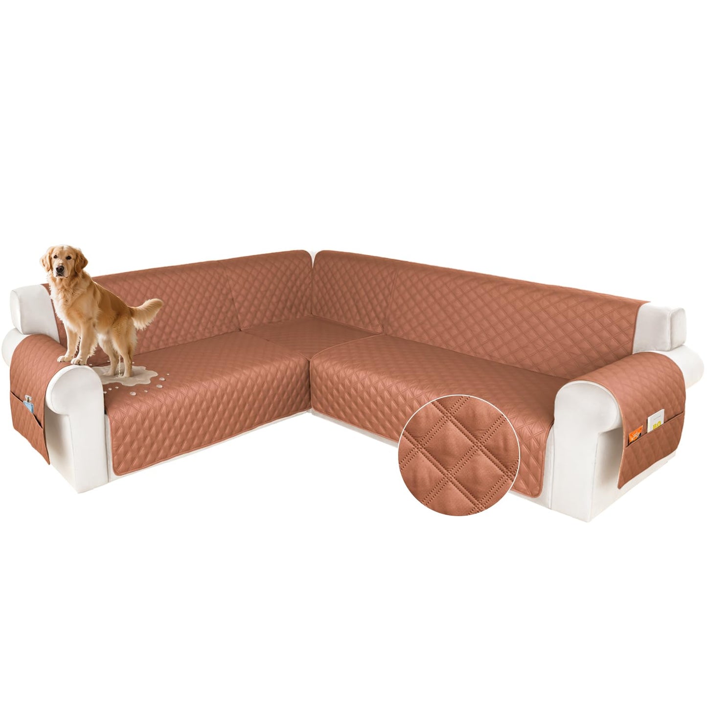 HDCAXKJ Waterproof Sectional Couch Cover L Shaped Sofa Covers Washable Corner Sectional Slipcovers Dog Pet Proof U Shape Furniture Protector with Upgraded Anti Slip Strips (X-Large, Brick Red)