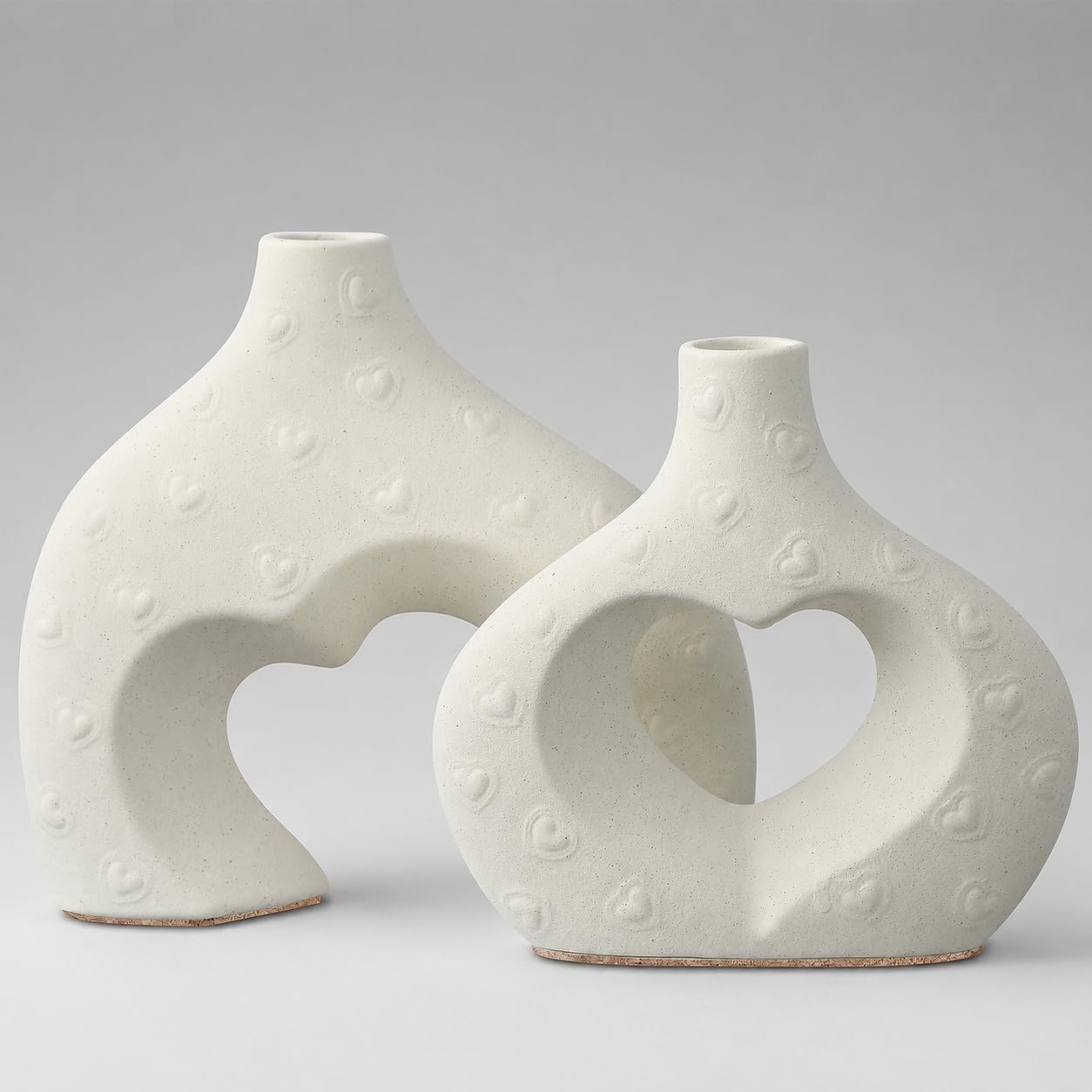 White Ceramic Flower Vases Table Decor Heart Shaped Vase Set of 2