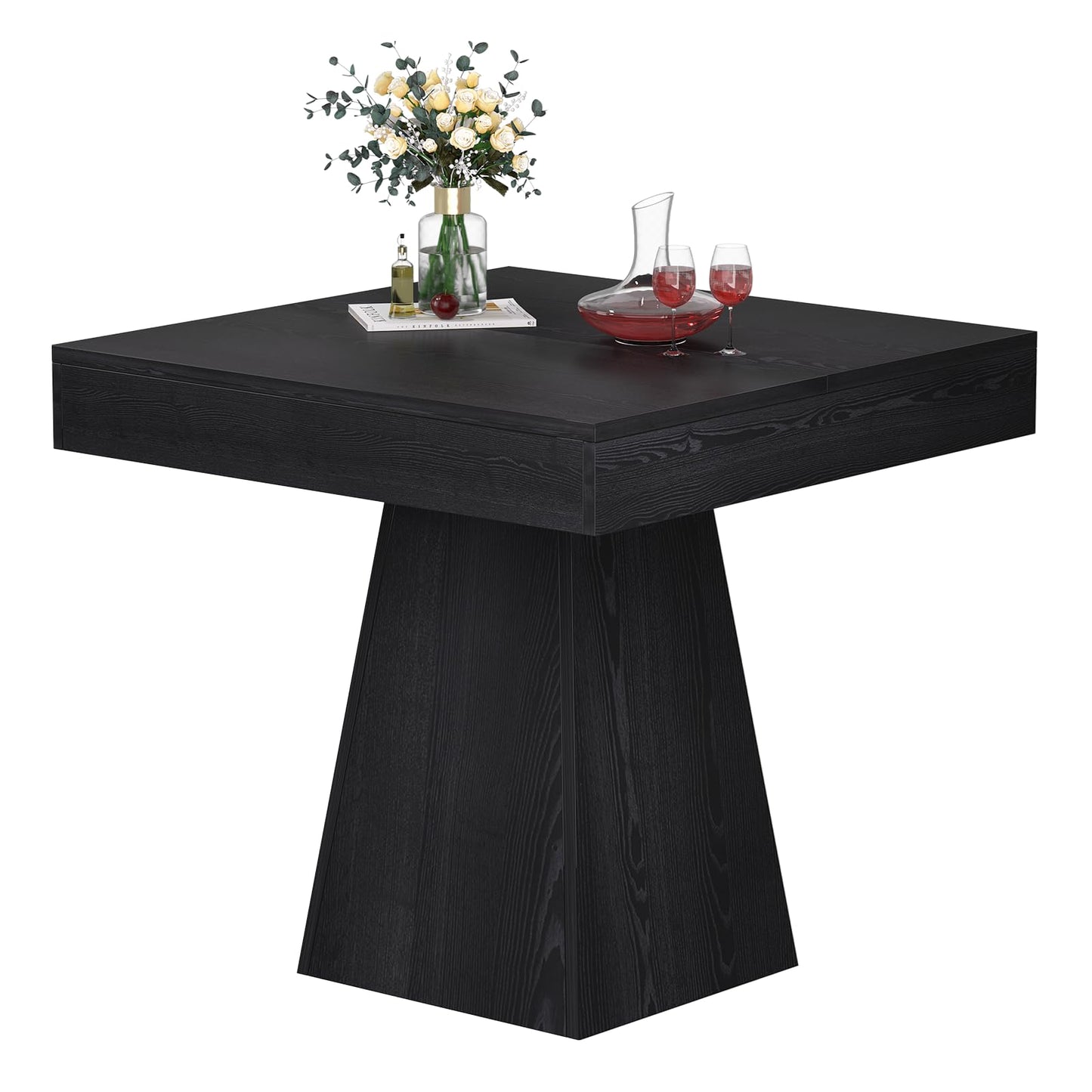 MILEFA Square Dining Table, Farmhouse Style Eating Table for 2-4 People, 31.5-inch Kitchen Table with Sturdy Pedestal Base, Wooden Dinner Table for Dining Room, Living Room, Black