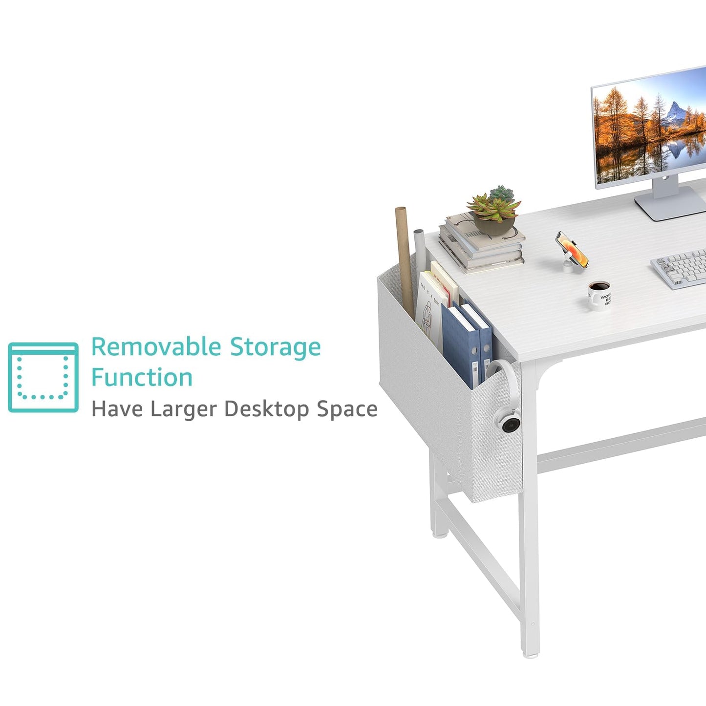 Lufeiya White Computer Desk with Drawers - 47 Inch PC Desk for Small Space Bedroom Home Office, Modern Simple Study Writing Table Desks with Storage Shelf, White