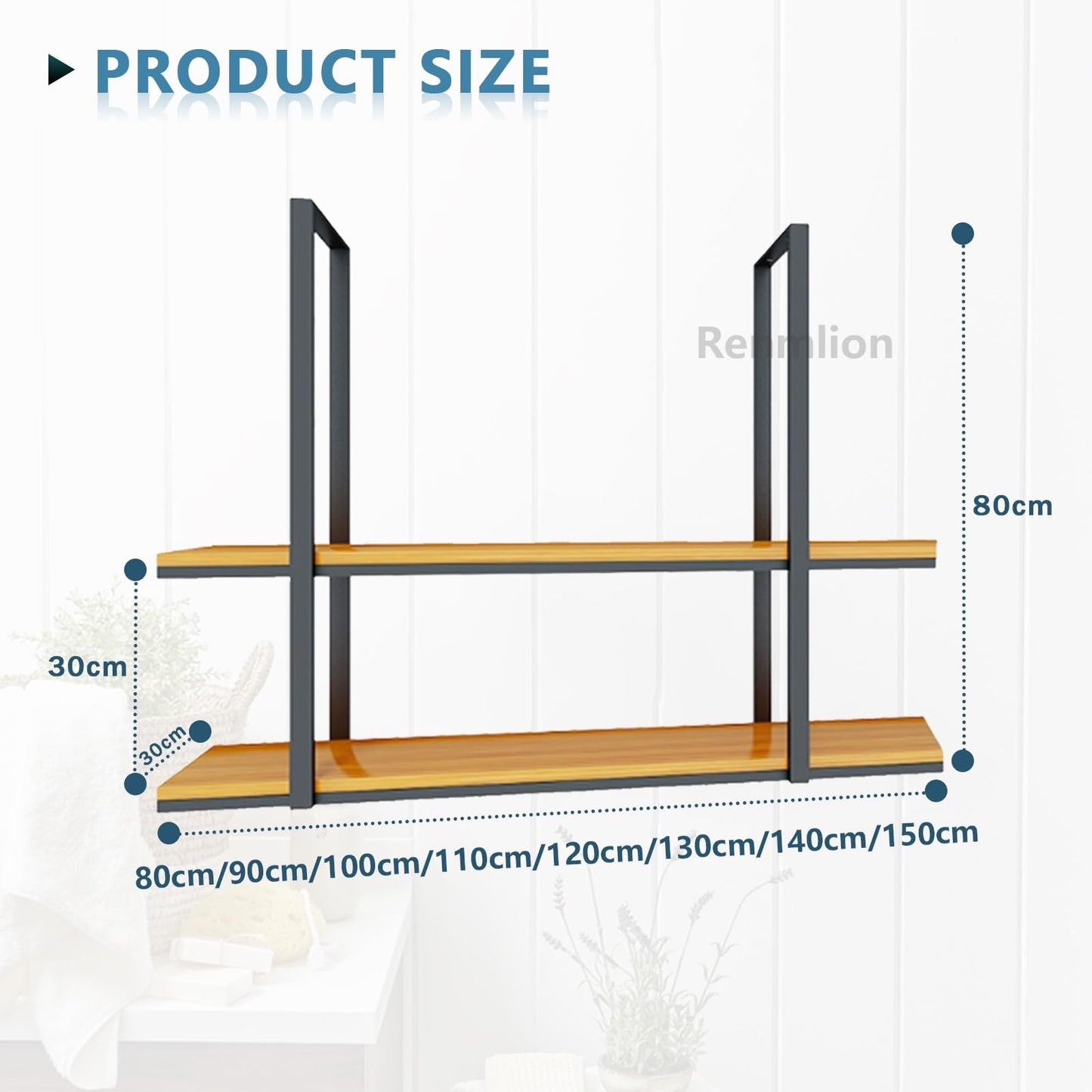 TELAIUS Ceiling Hanging Wine Rack, 2 Tiers Floating Shelves Wooden Decorations Display Rack Metal Plant Flower Pot Stand Wall Mounted Storage Shelving for Bar Cafe Kitchen(80x30x80cm)
