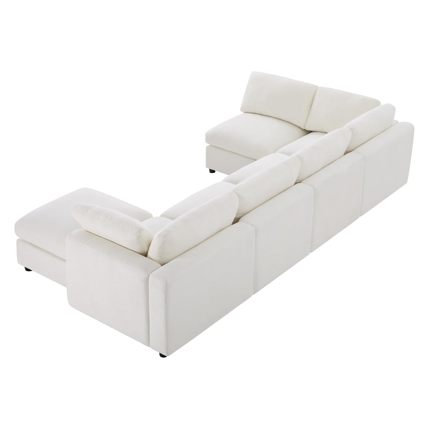 129-Inch U Shaped Sectional Cloud Couches with Movable Ottoman, Oversized Chenille Upholstered 6 Seat Modular Sofa Convertible Sleeper Couch for Living Room Office