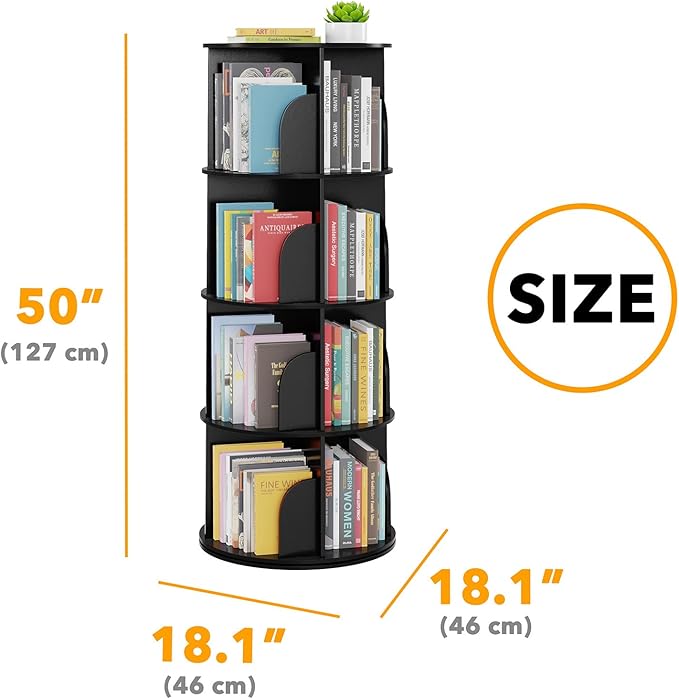 SpaceAid 4 Tier Rotating Bookshelf Tower, Spinning Bookcase Lazy Susan