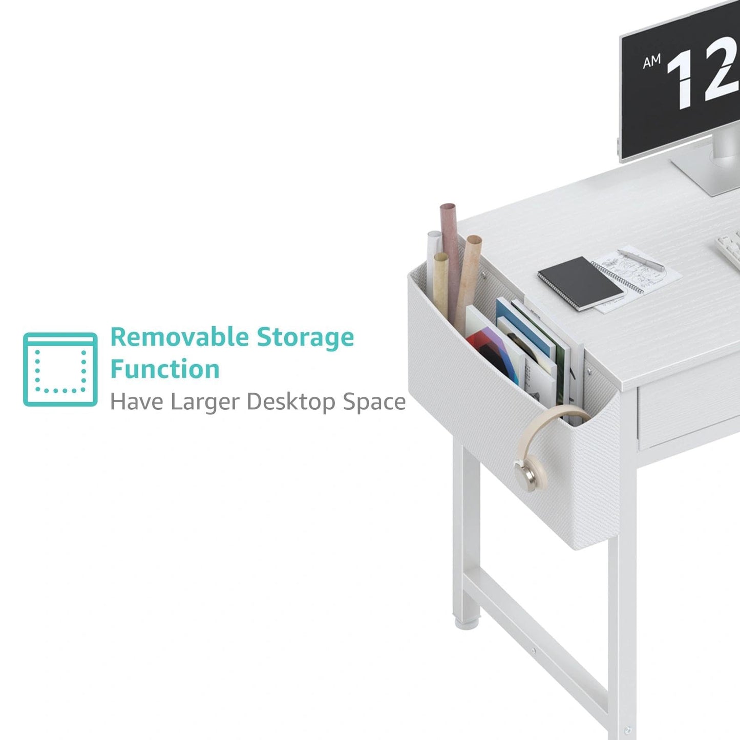 DLisiting Small White L Shaped Desk with Drawers & Storage Shelves, 40 Inch Corner Desk with Power Outlet for Small Space Home Office, Study Work PC Desks for Bedroom