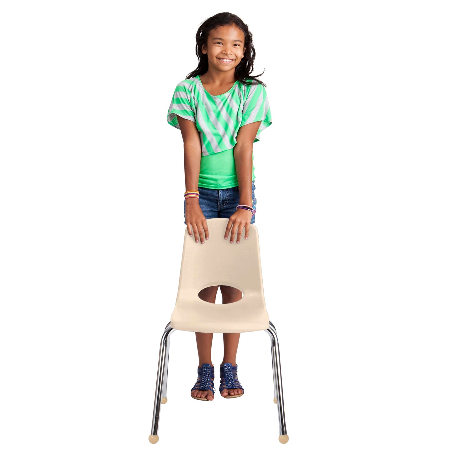 FDP 16" School Stack Chair, Stacking Student Seat with Chromed Steel Legs and Ball Glides; For In-Home Learning or Classroom - Sand (4-Pack), 10382-SD
