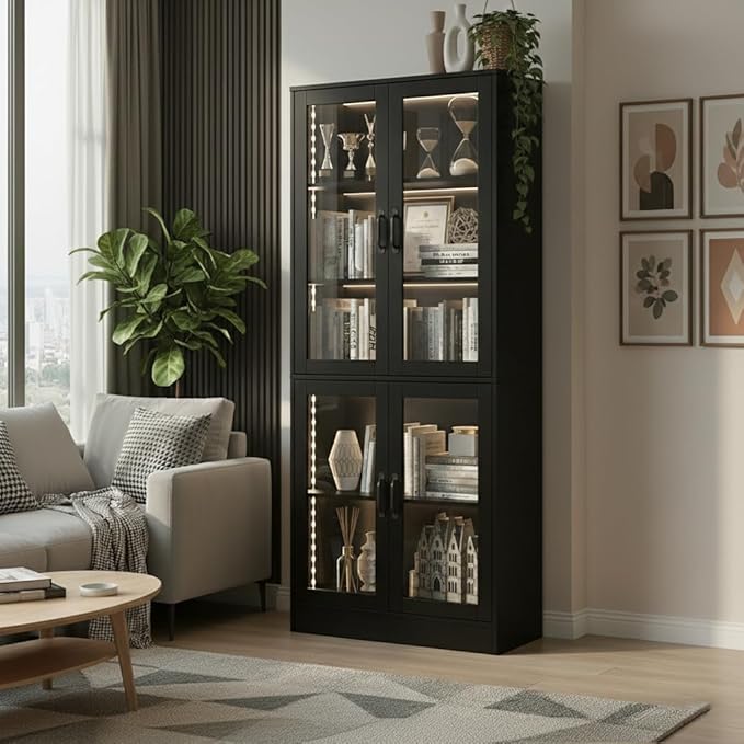 holzart Modern Black 5-Tier Display Cabinet
