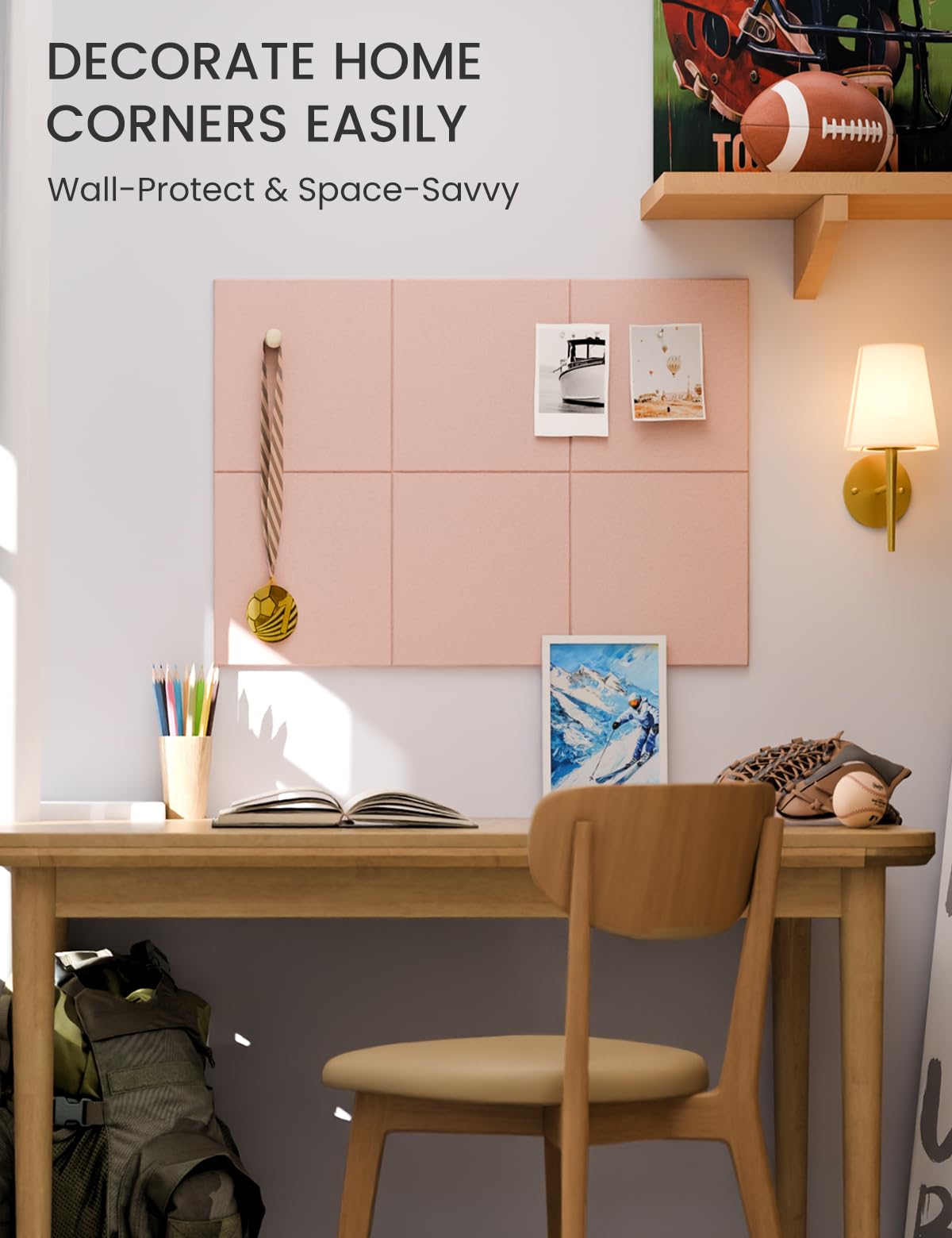 Felt Bulletin Board Tiles -28"x18" Cork Board Alternative for Office Decor, Push Pin Board Wall Organizer 6-Pack - Pink
