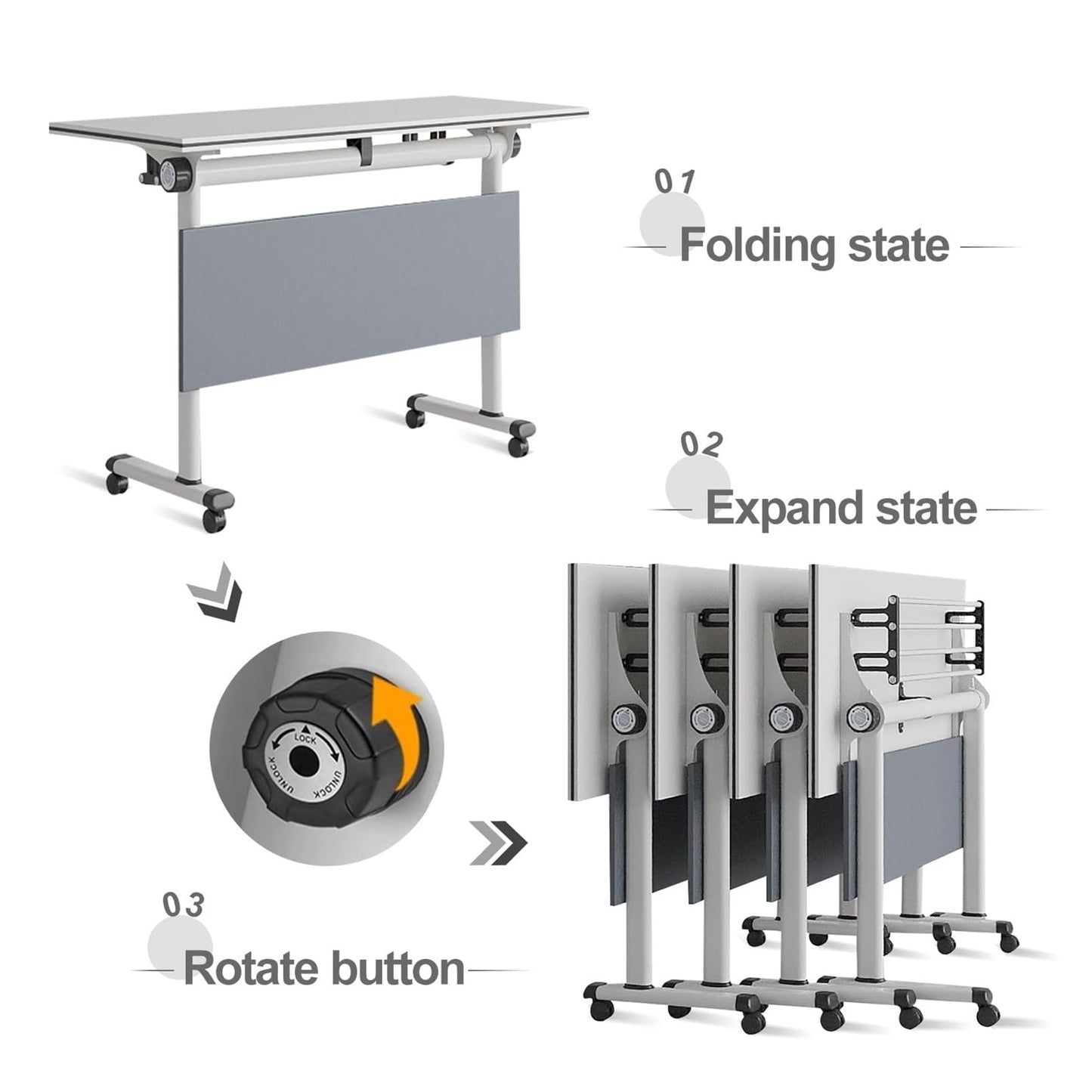 Training Desk Mobile Folding Conference Table with Silent Caster Wheels - Square Design Ideal for Events and Meetings Easy to Transport and Store Versatile Meeting Room Furniture