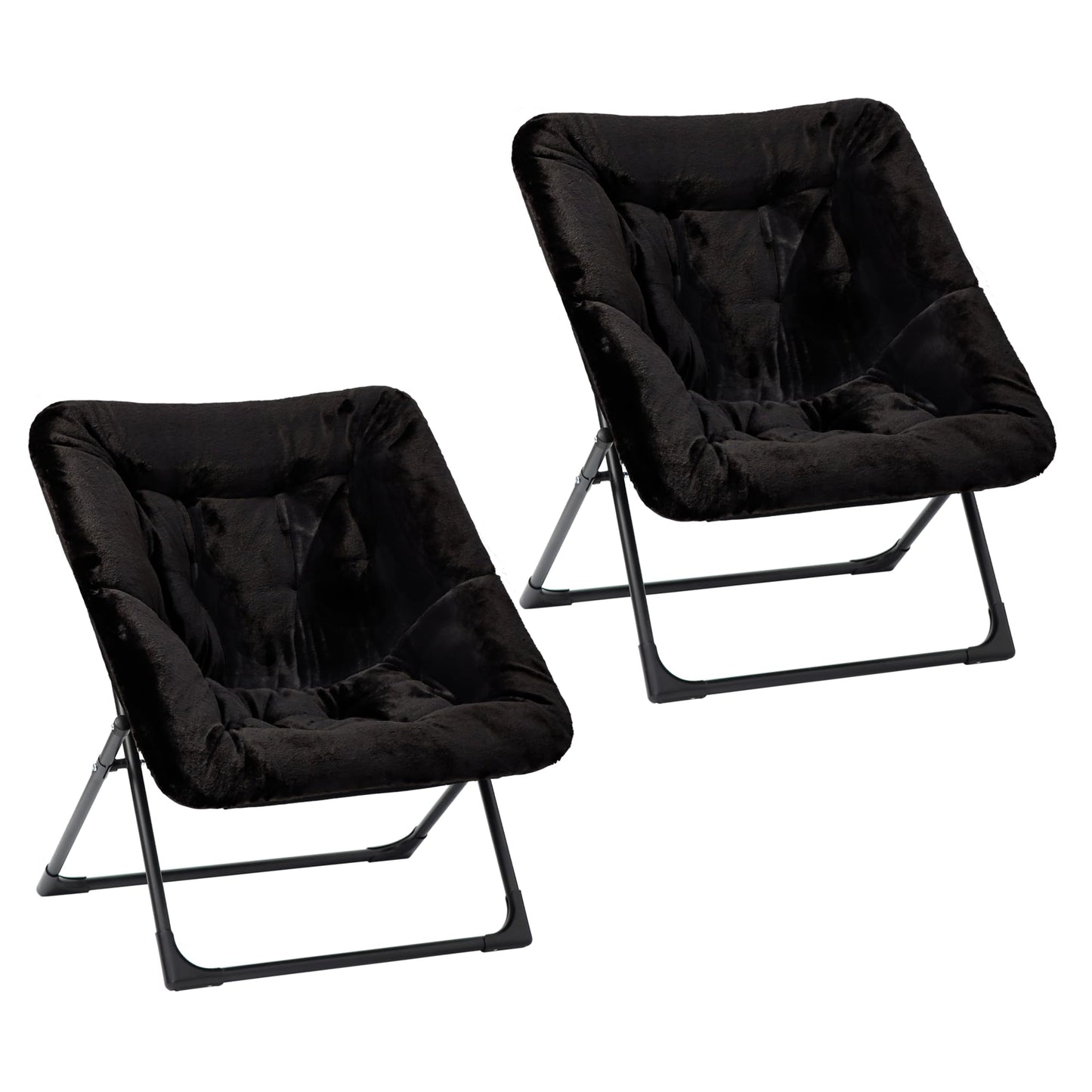 Mordchil HF Comfy Saucer Chair for Adults, Set of 2, Soft Faux Fur Bedroom Chair, Accent Dorm Chairs, Flexible Living Room Reading Chairs, Oversized Folding Seat for Teens, X-Large, Black