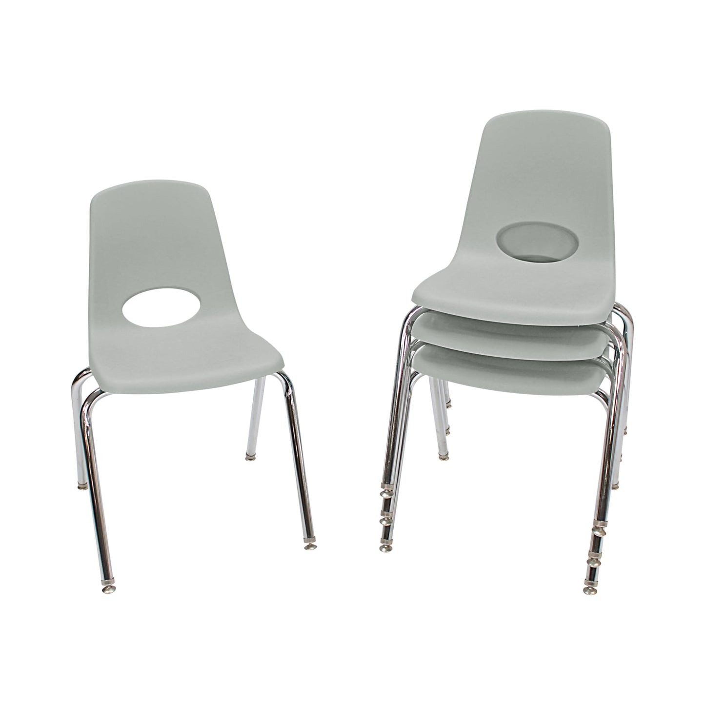 FDP 18" School Stack Chair, Stacking Student Seat with Chromed Steel Legs and Nylon Swivel Glides For In-Home Learning, Classroom or Office - Light Gray (4-Pack), 10384-LG