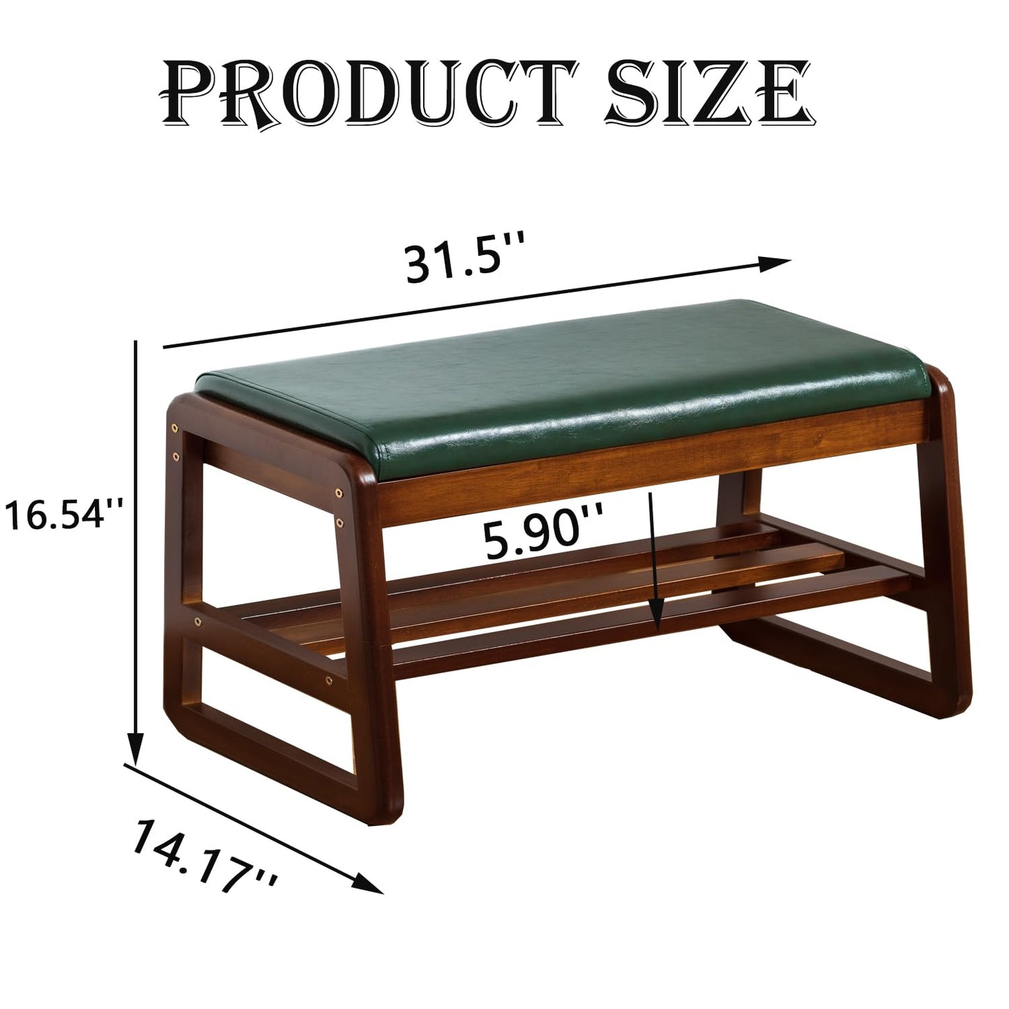 latifolia Solid Wood Bench, Entryway Shoe Bench with Cushion, Flip-Open Storage Compartment, 2-Tier Shoe Organizer(Green,31.50''L)
