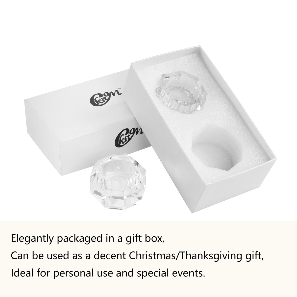 Kitcom Crystal Tea Light Candle Holders Pack of 2 for Tabletop Home Decor W2.36'' X H1.57'', Comes with Gift Box