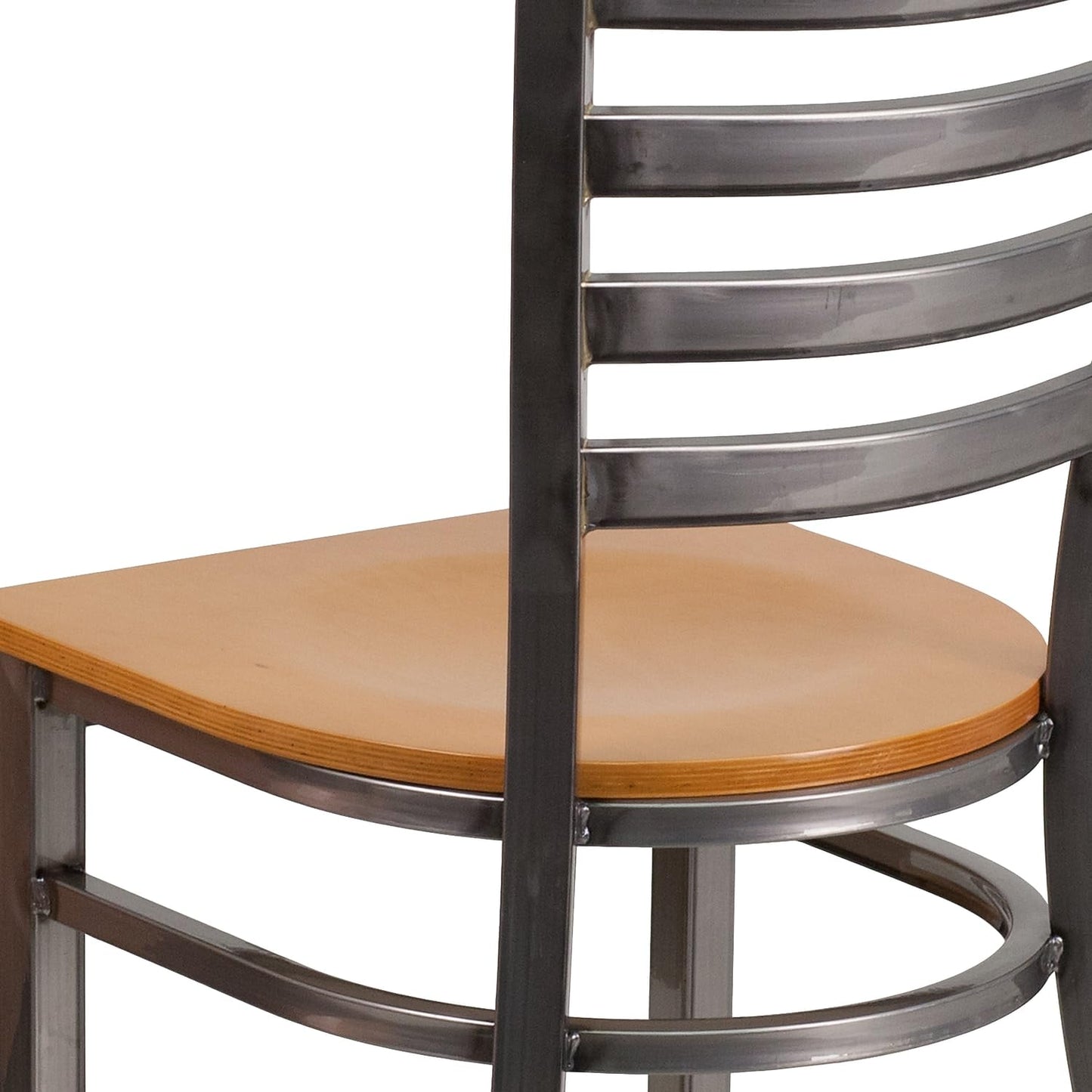 Flash Furniture HERCULES Series Clear Coated Ladder Back Metal Restaurant Chair - Natural Wood Seat