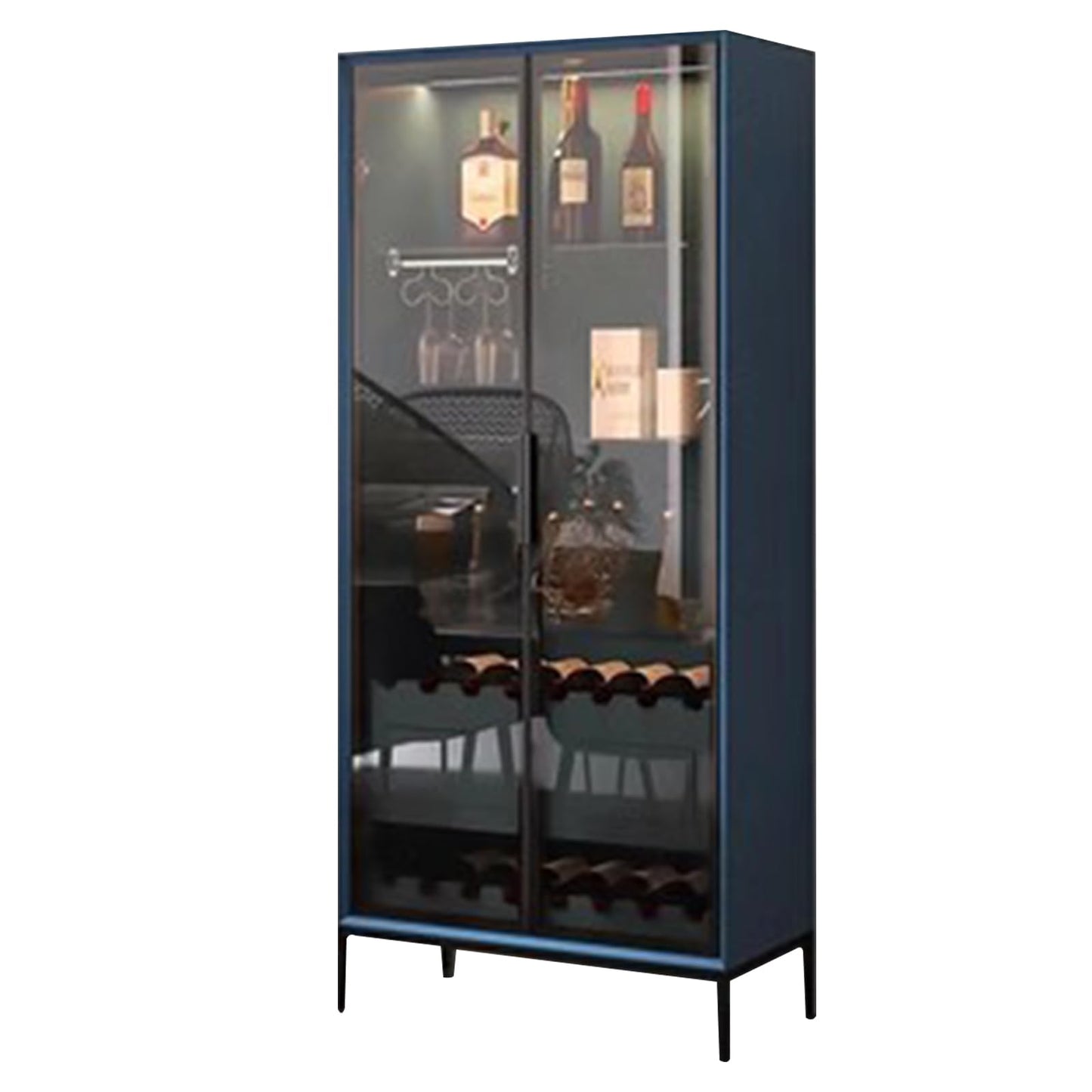 Modern Wood Buffet Cabinet with Tempered Glass Wine Rack and Auto Sensing LED Light Standing Kitchen Storage Rack with Stackable Drawers Liquor Cabinet for Kitchen Dining Room