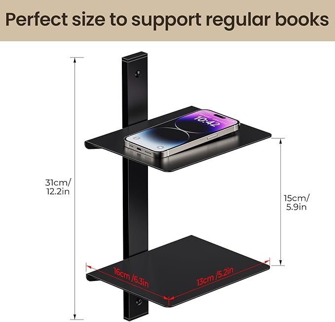 Floating Book Shelves for Wall, 6 Tier Invisible Floating Bookshelf, Vertical