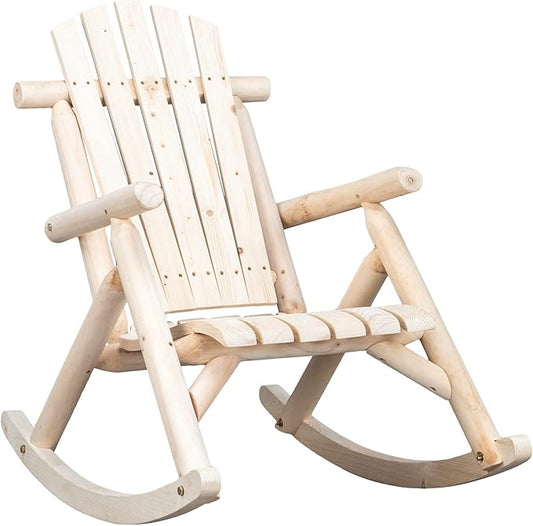 Outvita Wooden Rocking Chair, Fir Log Adirondack Rocker, Outdoor Wood Accent